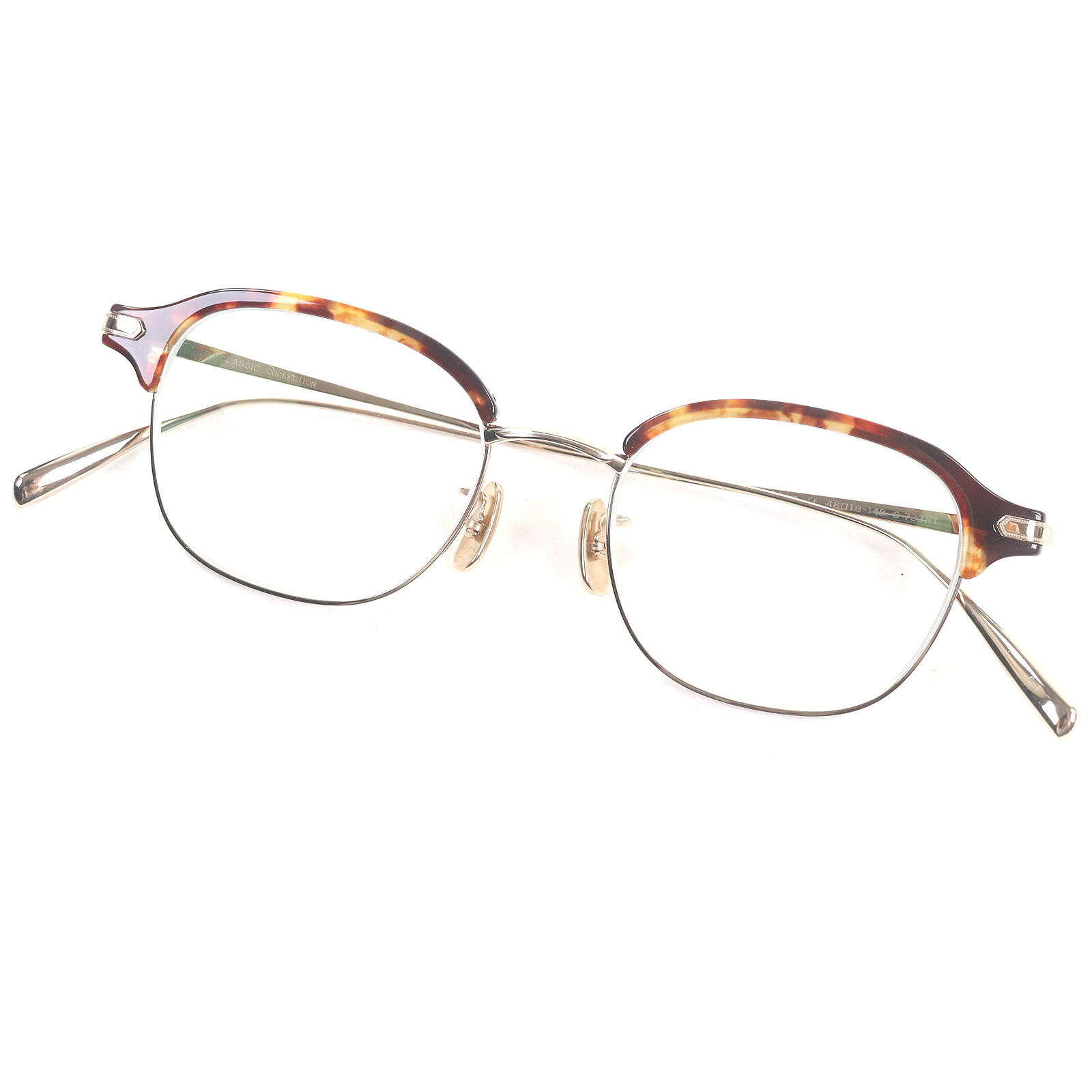 極美品□BJ CLASSIC COLLECTION ビージェークラシックコレクション S-732NT チタニウム マーブル サーモントブロー メガネ 眼鏡 アイウェア ブラウン ゴールド 48□18-148 度入り ケース付き 日本製 メンズ【中古】