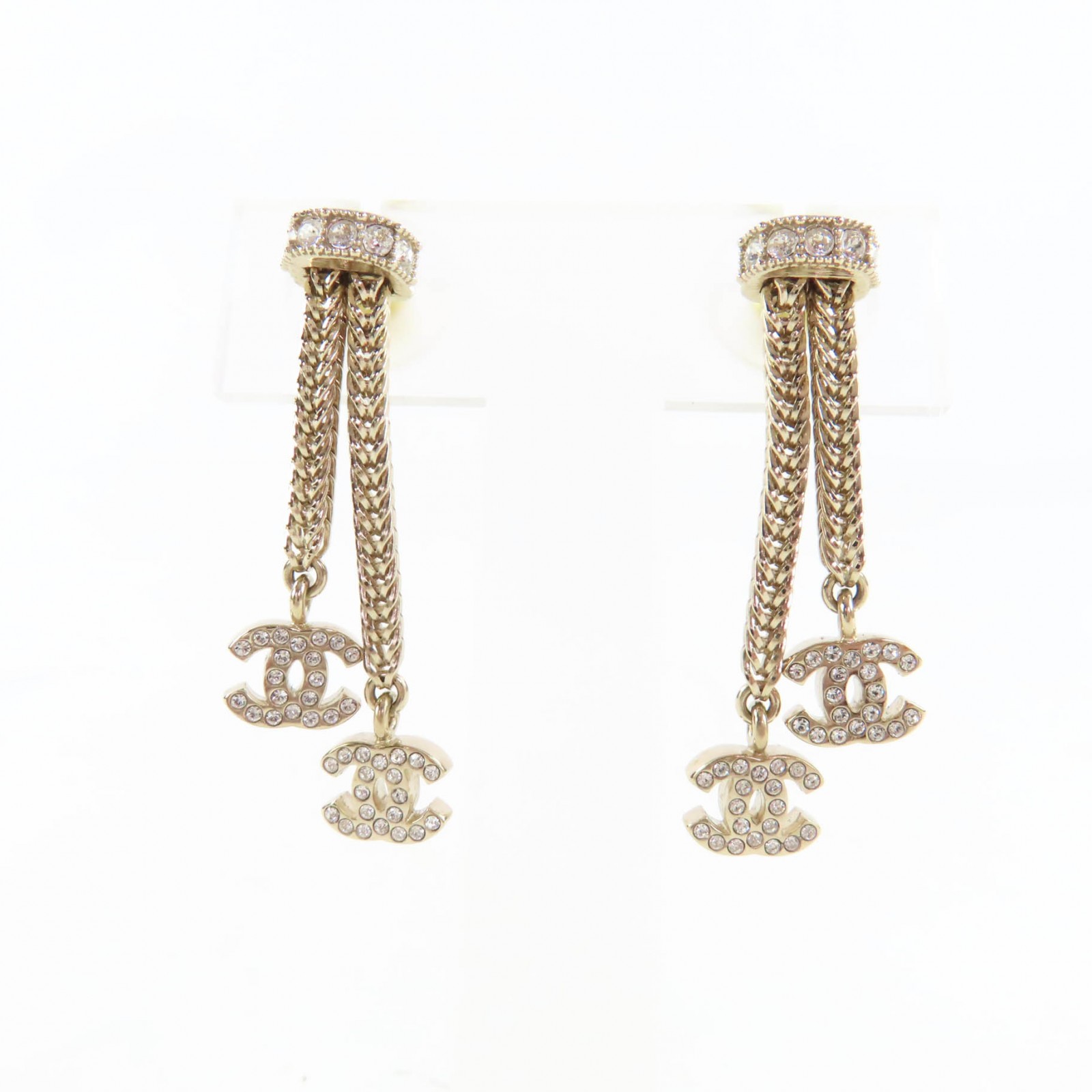極美品☆CHANEL シャネル B24K ココマーク クリスタル ２連 ピアス アクセサリー ゴールド 箱付き イタリア製 レディース【中古】