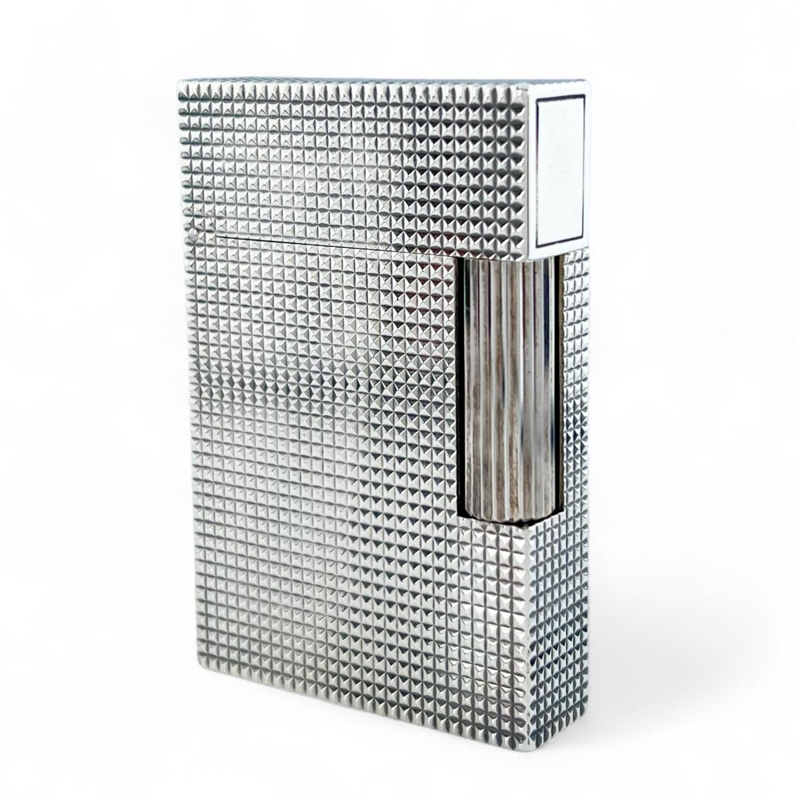 美品▲Dupont デュポン ライン2 ダイヤモンドヘッド ローラー式 喫煙具 ガスライター シルバー フランス製 メンズ 着火確認済み【中古】