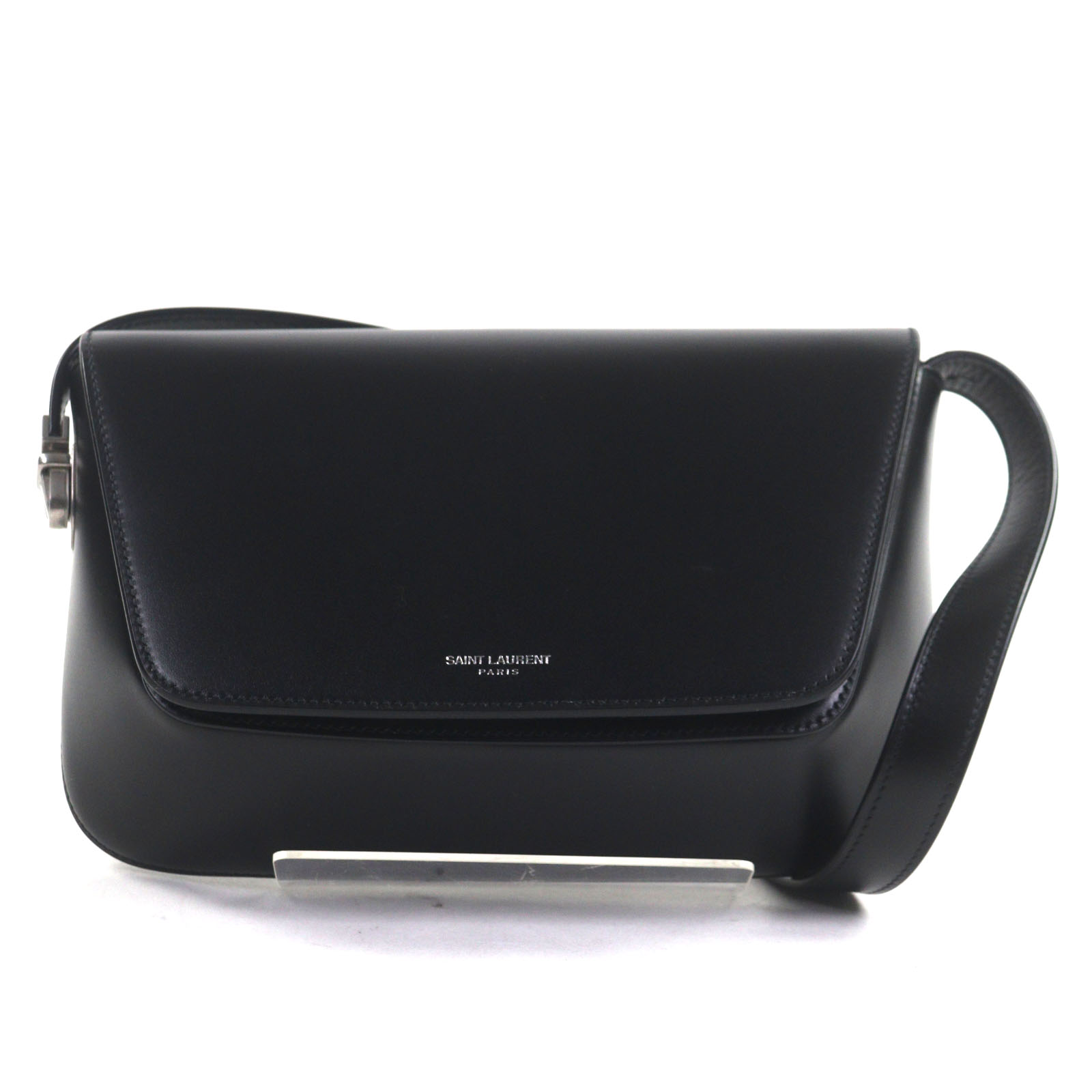 美品▼SAINT LAURENT PARIS サンローランパリ 821003 スモール はりつけ台上半身 スムースレザー ロゴタイプ 下げ翼 ショルダーバッグ 黒いこと 保護すること袋付き添い人 イタリア製 メンズ【中古】