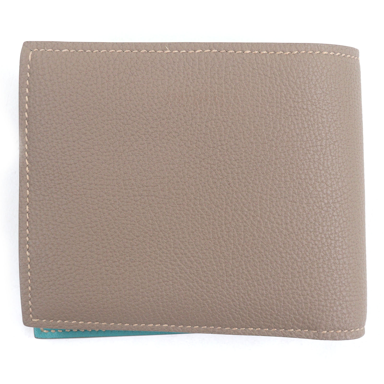 極美品□MAISON TAKUYA メゾンタクヤ T5 Wallet なめし革 コンパクトウォレット 二つ折り紙入れ ベージュ ターコイズブルー 箱・保護すること袋付き添い人 メンズ【中古】