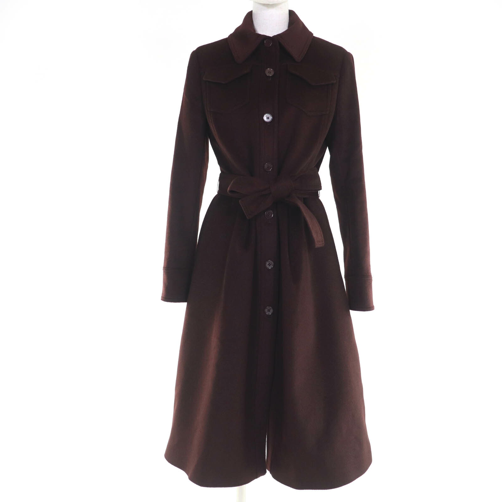 極美品☆Max Mara マックスマーラ 羊毛100％ ロゴタイプ名取り草 呼びりんテッド ロング丈 厚地の外套 赤銅色 42 置き目品 レディース【中古】