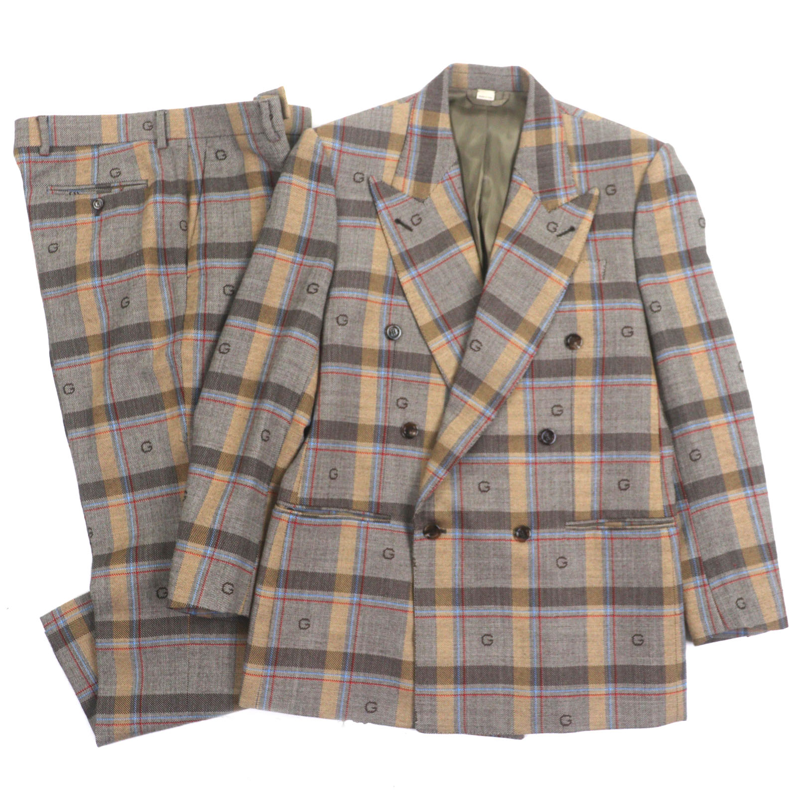 極美品▼GUCCI グッチ 675837 680704 羊毛100% GG柄 読み合わせる柄 ダブル背広 セットアップ 赤銅色 48 ハンガー・ガーメント付き添い人 イタリア製 置き目品 メンズ【中古】
