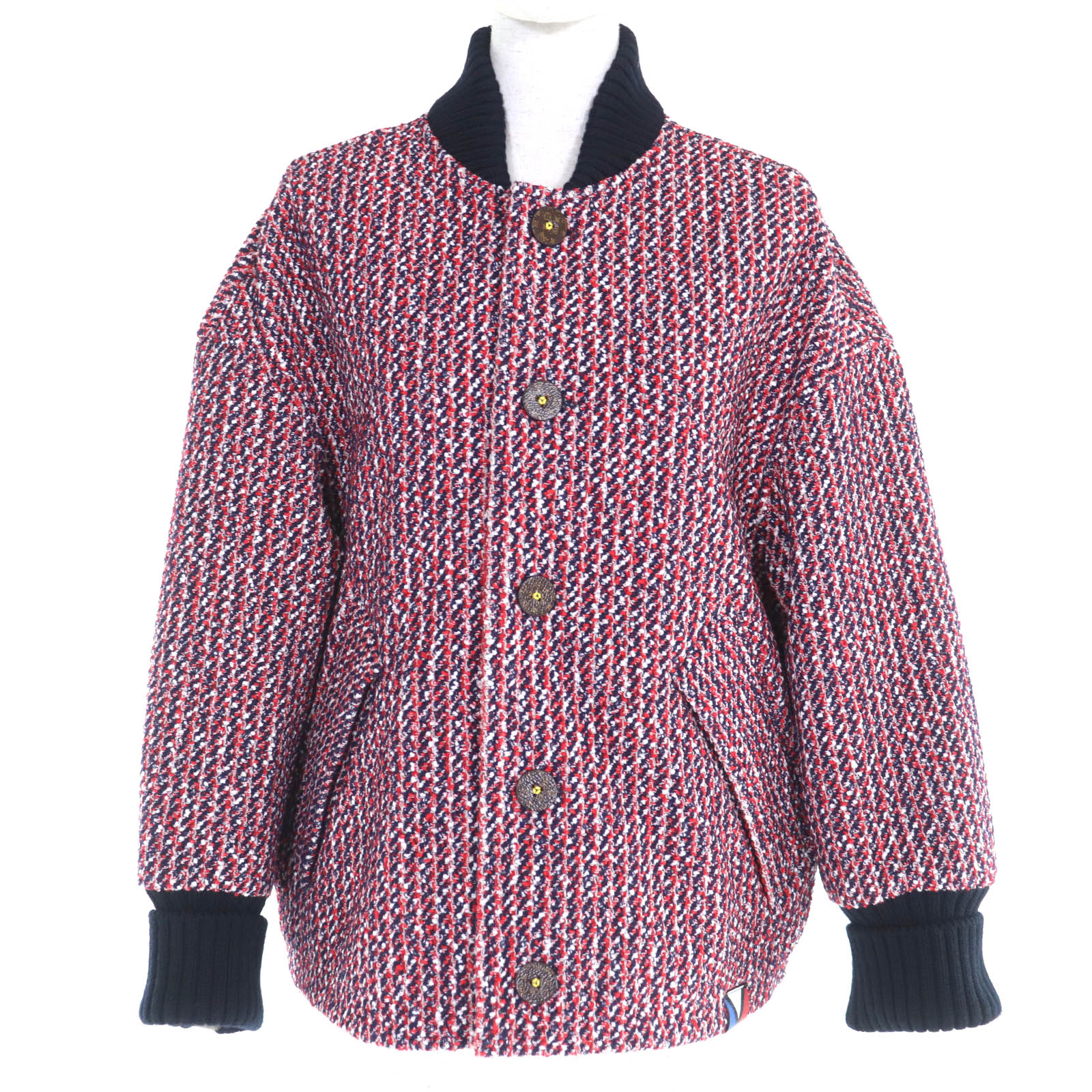 未使用品◇LOUIS VUITTON ルイヴィトン 23AW 1AC1W8 FPVE51 モノグラム トリコロール ブークレツイード バーシティ ジャケット マルチ 36 ハンガー・ガーメント付き フランス製 正規品 レディース【中古】