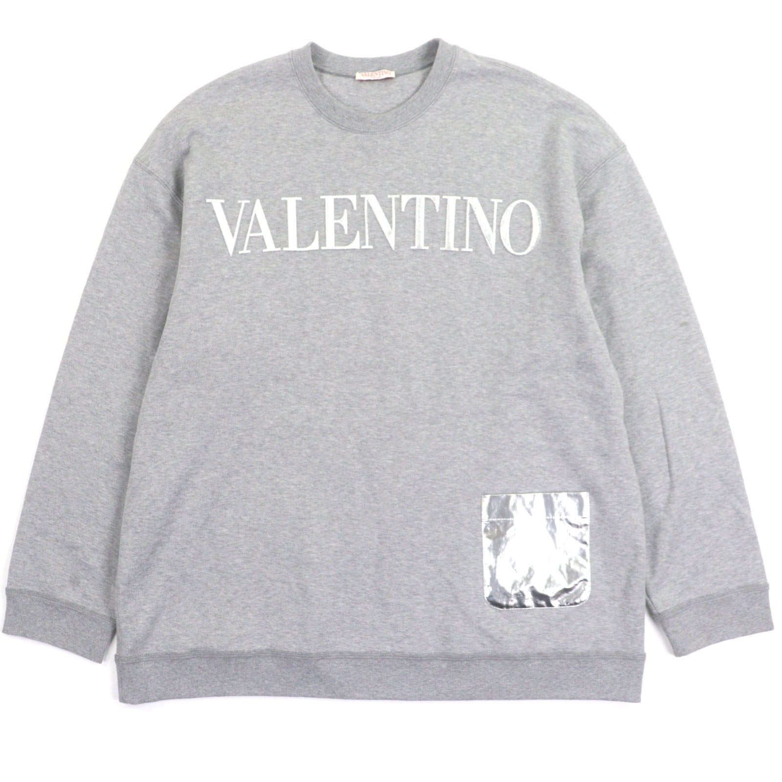 極美品▼Valentino ヴァレンチノ 2021年製 XV3MF18W84K エンボスロゴ 衣嚢付き添い人 労働者の一団のど首 ティーシャツ 汗水 薄墨色 XXL イタリア製 置き目品 メンズ【中古】