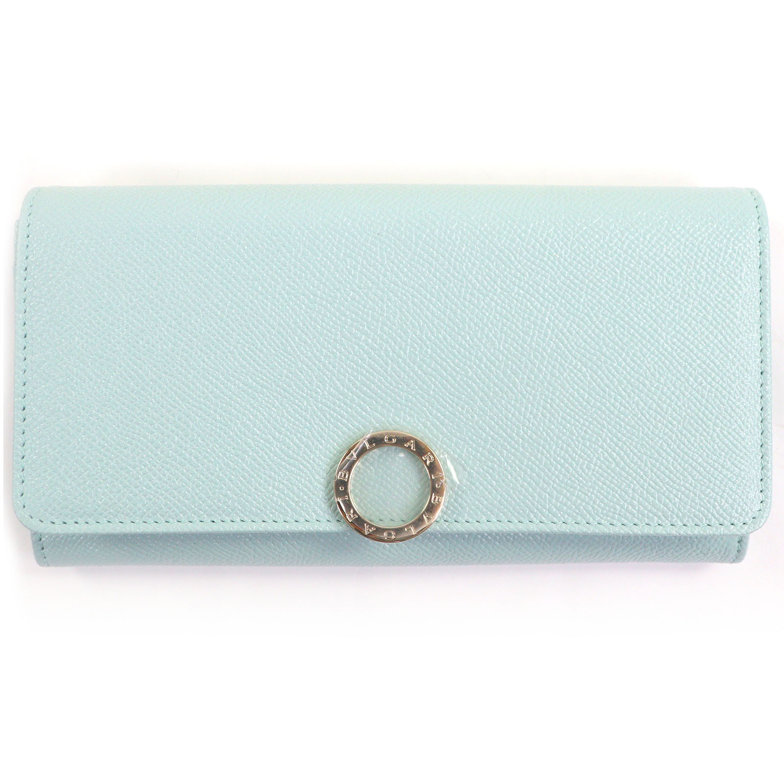 未使用品□BVLGARI ブルガリ 293702 レザー ブルガリブルガリ ラージウォレット 長財布 ライトブルー ゴールド 箱付き イタリア製 メンズ レディース【中古】