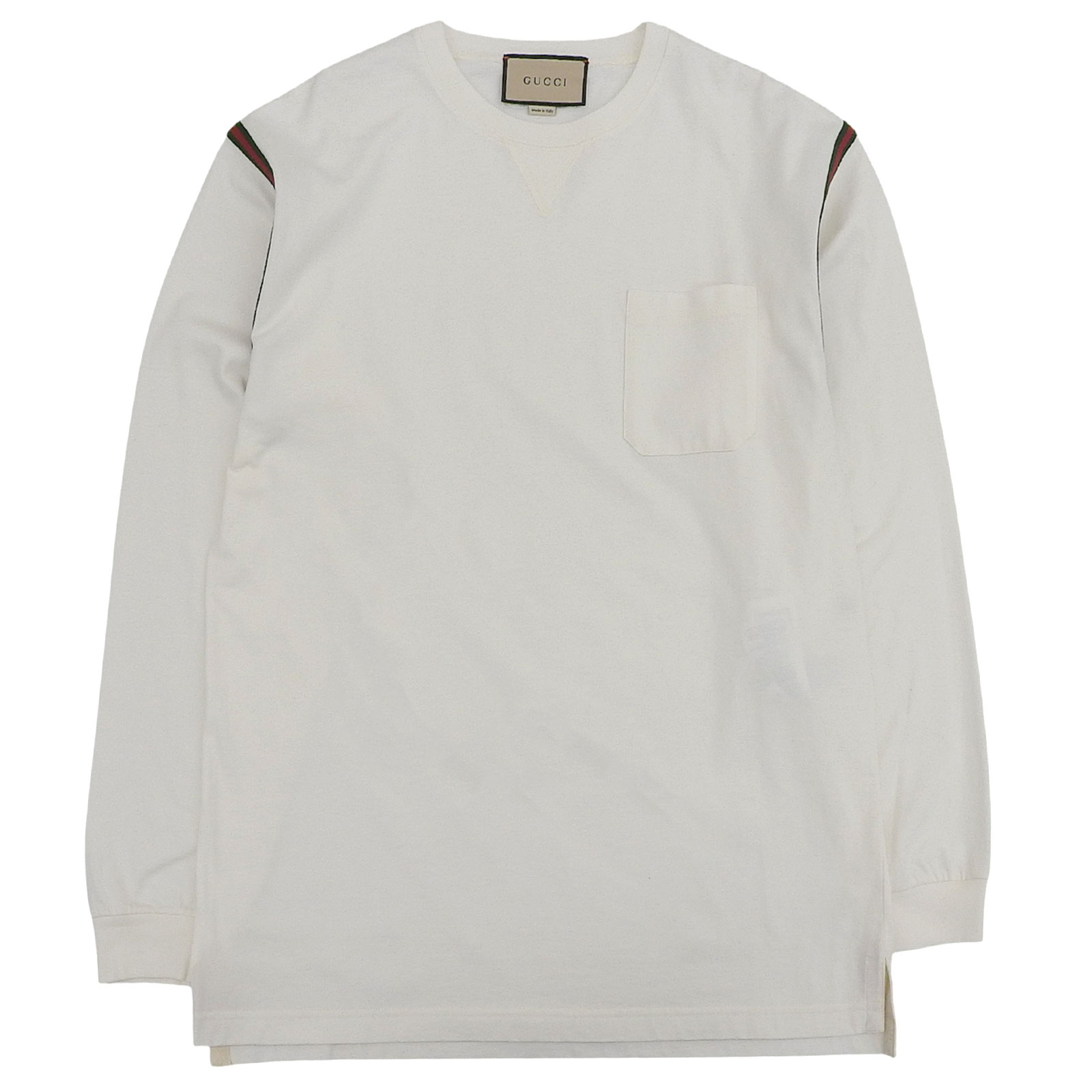 極美品▲GUCCI グッチ 24SS 768441 コットン100％ ウェブライン ロゴエンブロイダリー 長袖Ｔシャツ ホワイト M イタリア製 正規品 メンズ【中古】