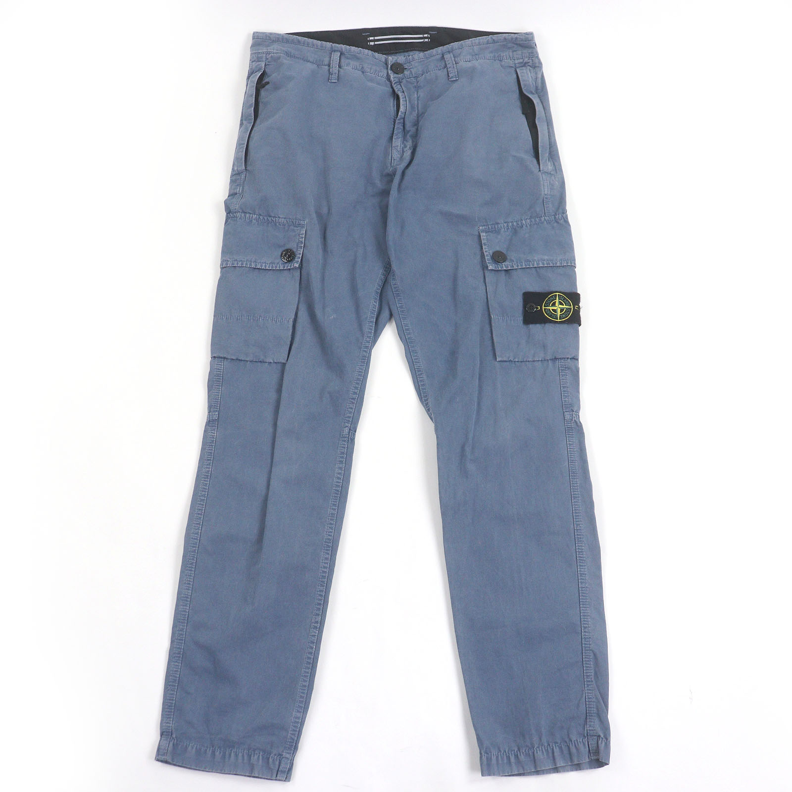 極美品□STONE ISLAND ストーンアイランド 1015303WA ガーメントダイ エフェクト ロゴパッチ ウォッシュコットン カーゴパンツ ブルー 32 正規品 メンズ【中古】
