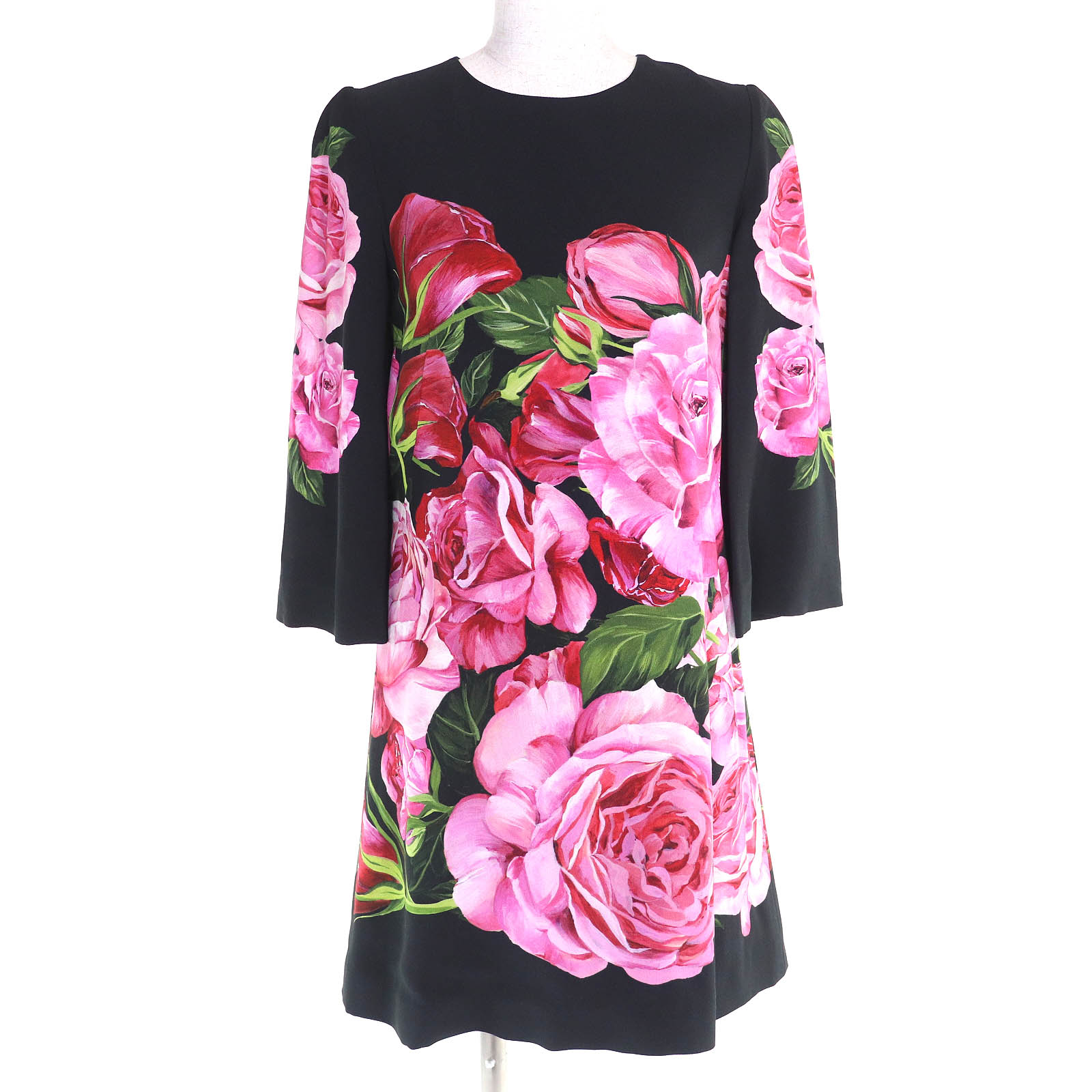 ドルカバ薔薇柄　ひざ丈ワンピース 楽天市場】【即日発送】ワンピース 花柄 膝丈 ひざ丈 長袖 袖あり