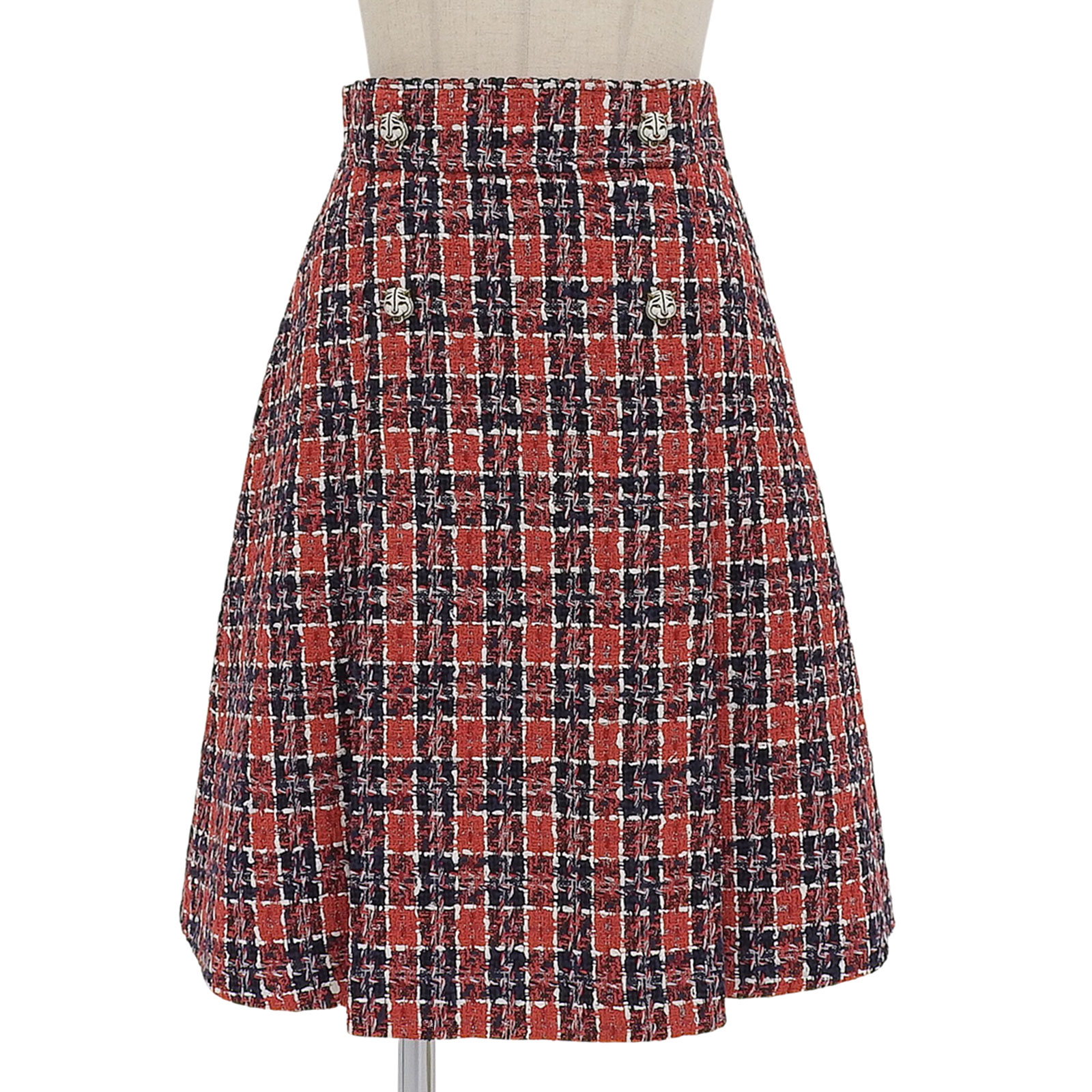 極美品▲GUCCI グッチ 516588 コットン混 タイガーボタン付き チェック柄 ひざ丈 ツイードスカート マルチ 38 イタリア製 正規品 レディース【中古】|衣類&ブランドリサイクル GREEN