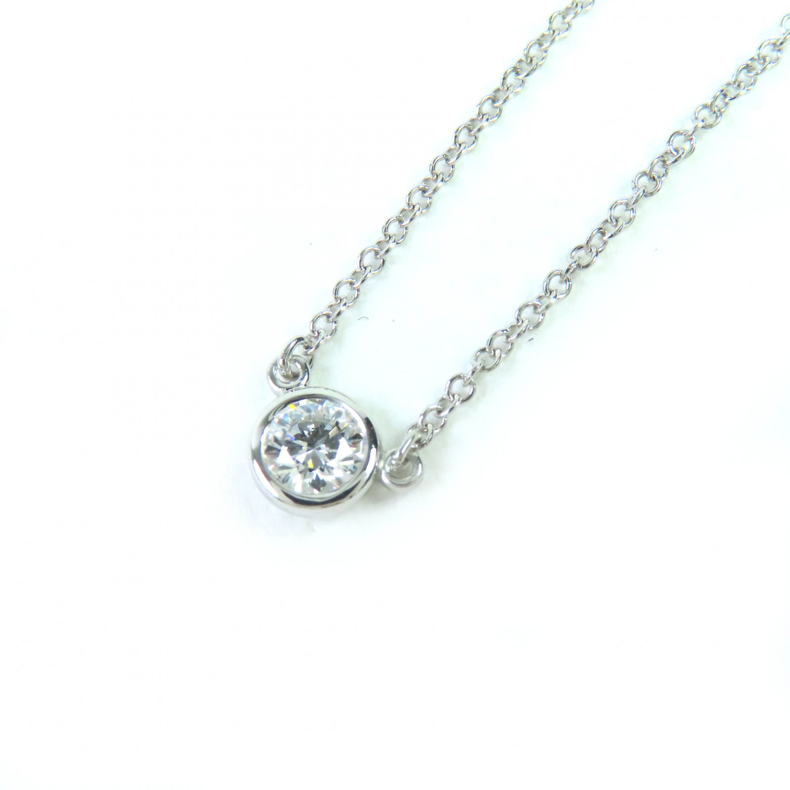 極美品△TIFFANY&Co. ティファニー バイザヤード PT950 1Pダイヤ 枠直径約4.80mm 0.18ct F VS2 3EX NONE 現行品 ネックレス シルバー 重量2.51g レディース【中古】