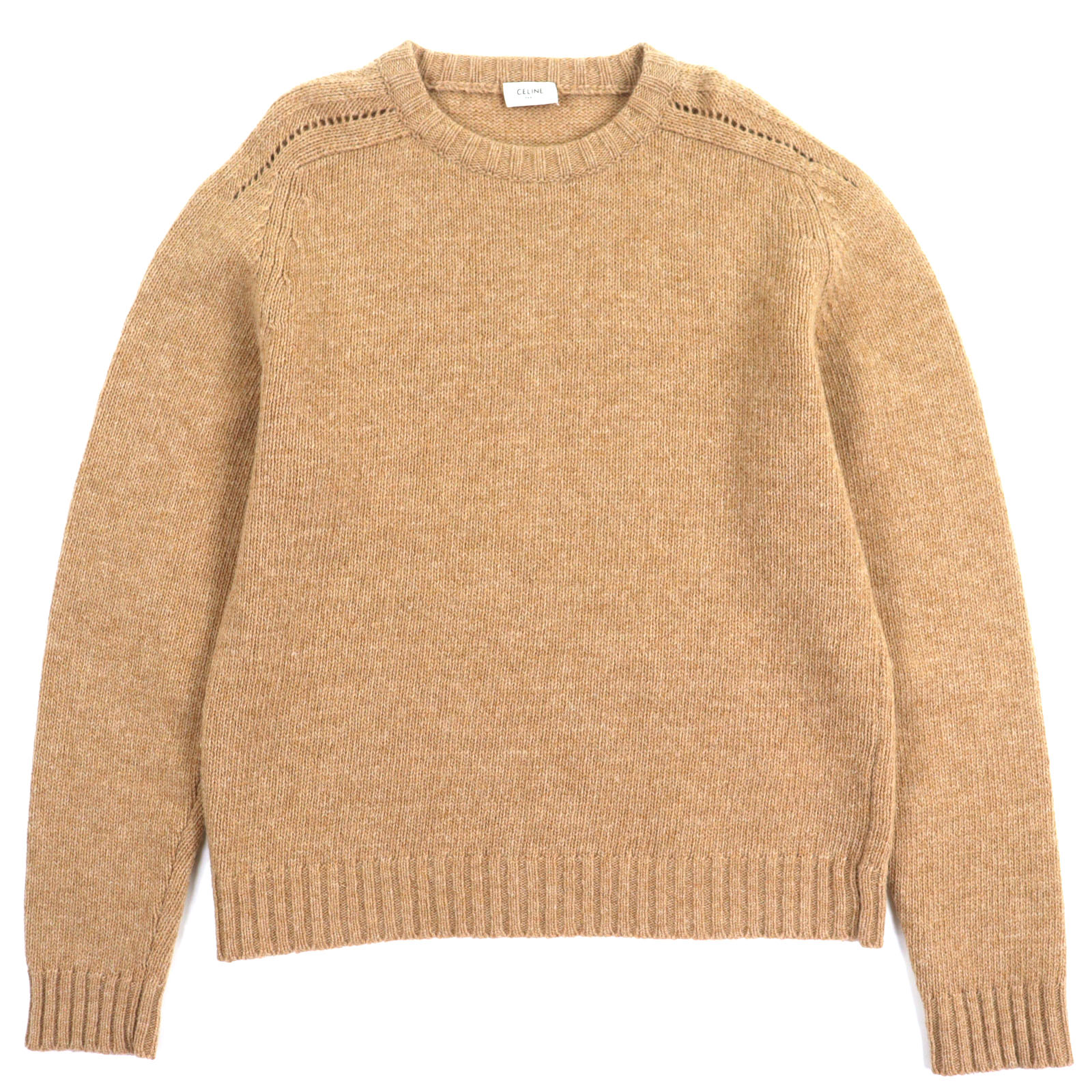 極美品▼CELINE セリーヌ 2A681979E ウール100% クルーネック プルオーバー ニットセーター ライトブラウン XL スコットランド製 正規品 メンズ【中古】