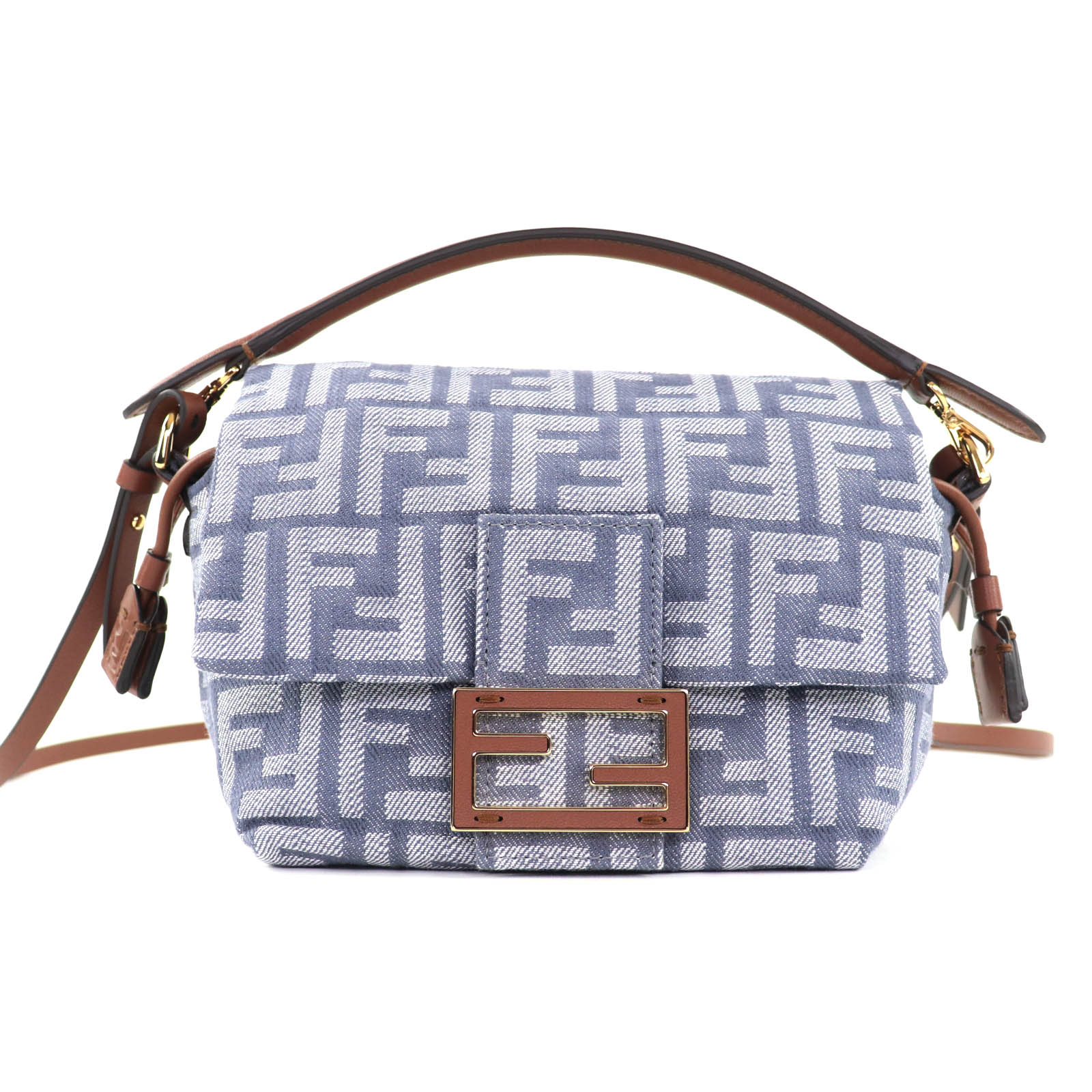 未当て嵌める品◇FENDI フェンディ 2025年製 8BS105 マンマバゲットスモール ジーンズ ズッカ柄 FFジーンズ お手々/ショルダーバッグ 薄墨色系 保護すること袋付き添い人 イタリア製 レディース【中古】
