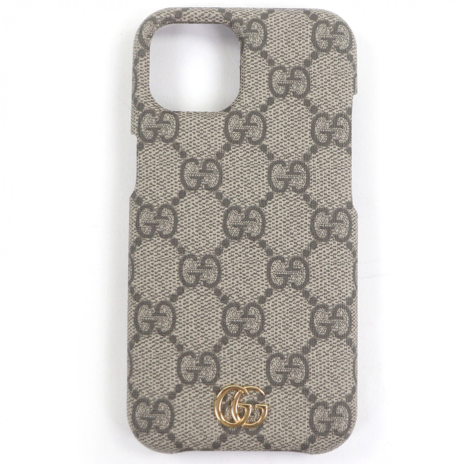極美品□GUCCI グッチ 763787 GGスプリーム GGロゴタイプゴールド金具 iPhone15用 iPhone容れもの スマホケース ベージュ 箱付き添い人 イタリア製 メンズ【中古】