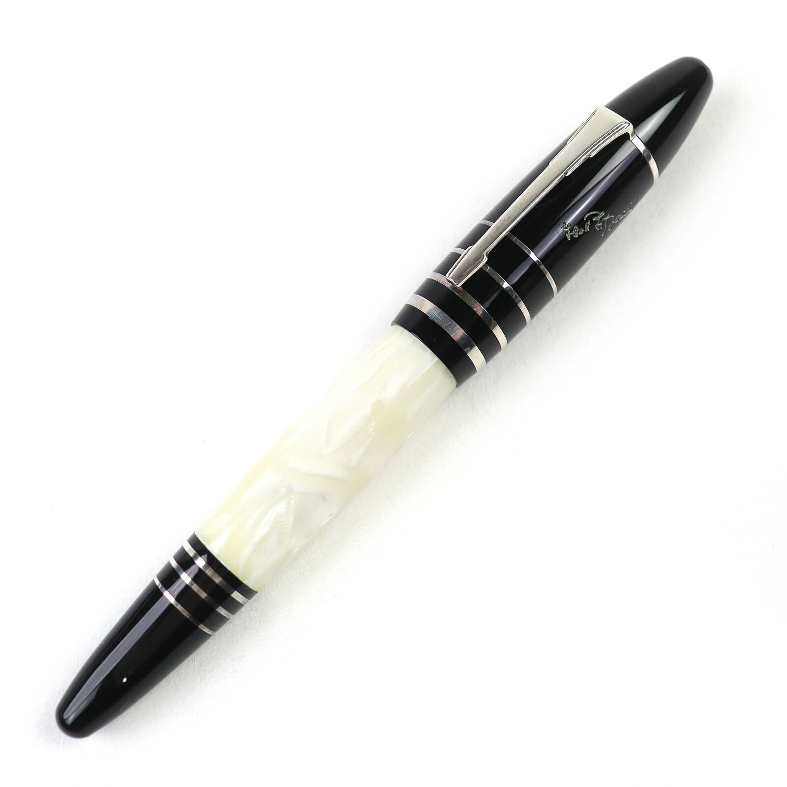 美品△MONTBLANC モンブラン ヴィンテージ 作家シリーズ2002 F.スコット・フィッツジェラルド PIX AG925 ペン先18K Fニブ ホワイトスター 万年筆 ブラック ホワイト シルバー ドイツ製 メンズ【中古】