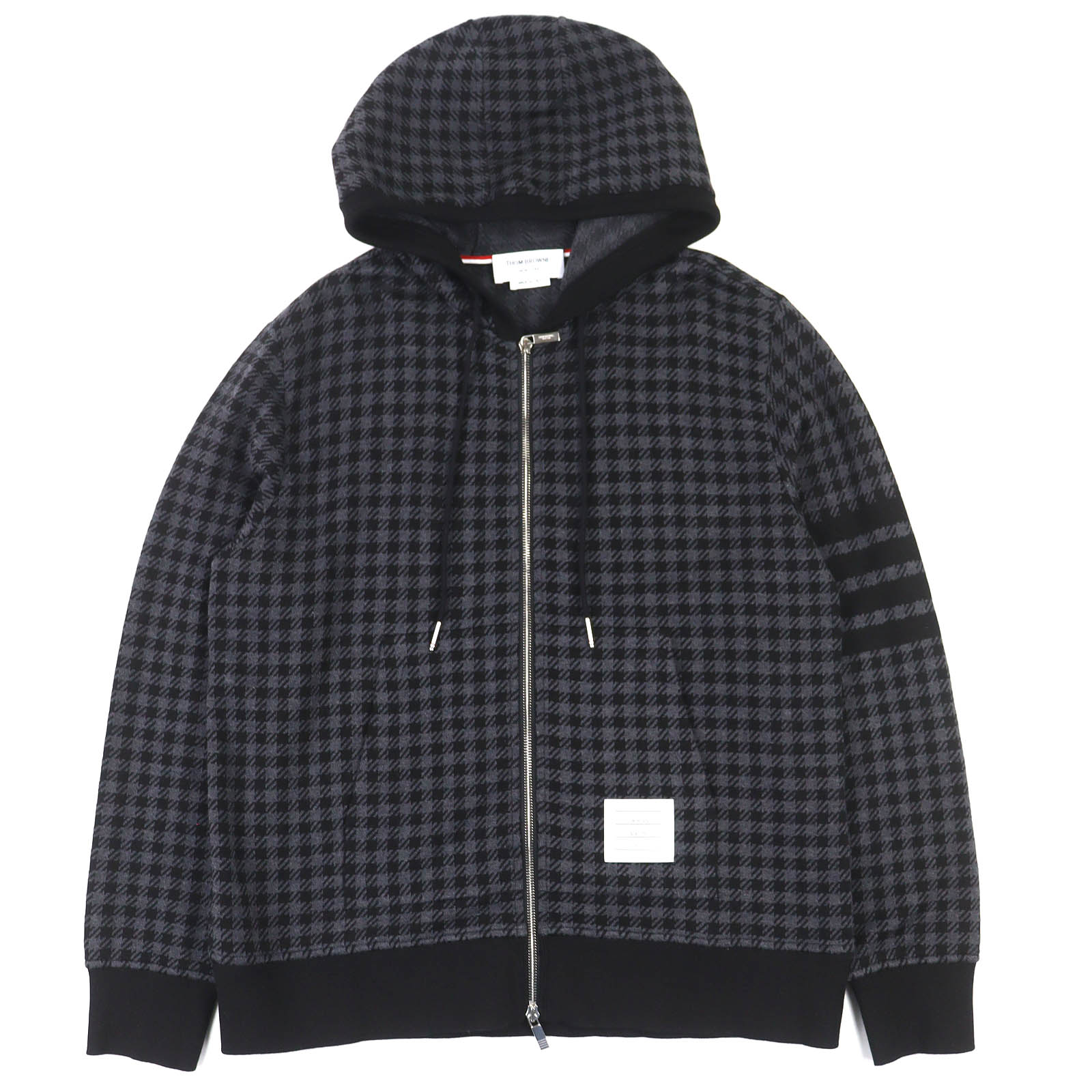 未使用品△THOM BROWNE トムブラウン MJT302A-07671 コットン100％ ガンクラブ チェック ジャカード 4BAR ジップアップ パーカー ブラック グレー 2 イタリア製 正規品 メンズ【中古】