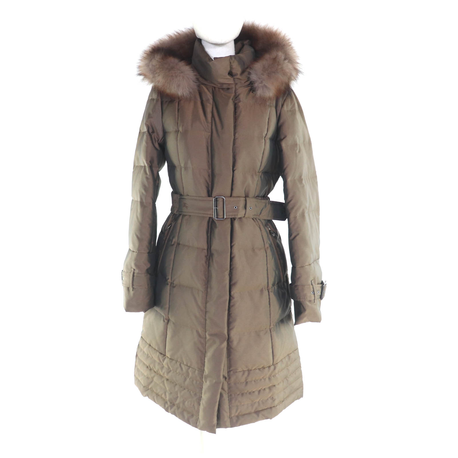 美品★BURBERRY バーバリー FS035-931-55 フォックスファー・フード・ベルト付 裏地ノバチェック柄 ダウンコート ブラウン 38 正規品 レディース【中古】｜衣類＆ブランドリサイクル GREEN