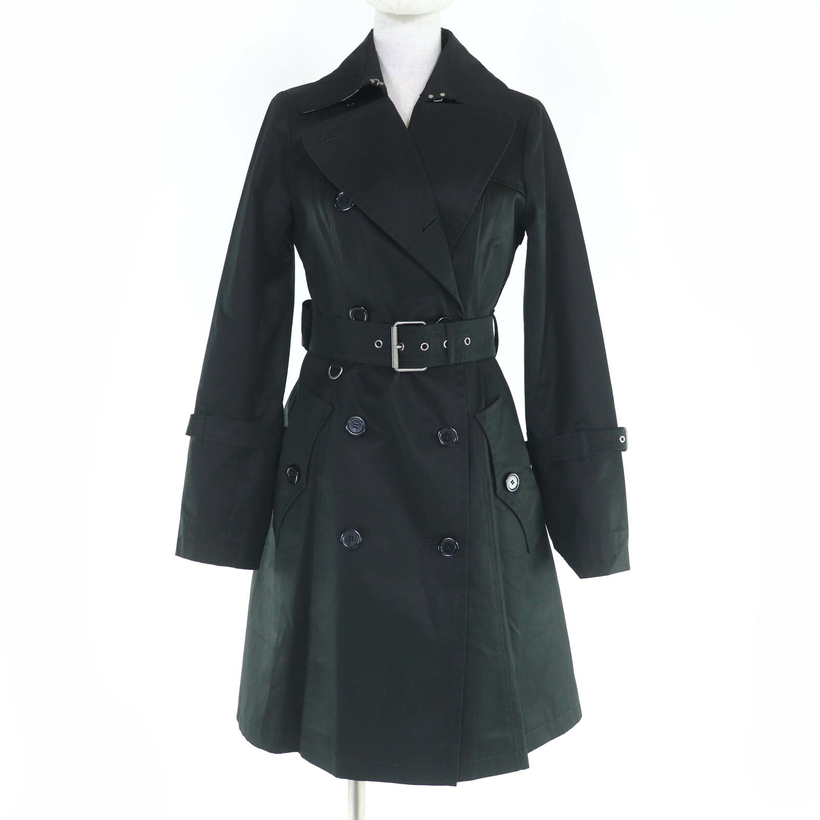 美品☆BURBERRY BLUE LABEL バーバリーブルーレーベル コットン100％ ウールライナー付き トレンチコート ブラック 38 正規品 レディース【中古】｜衣類＆ブランドリサイクル GREEN