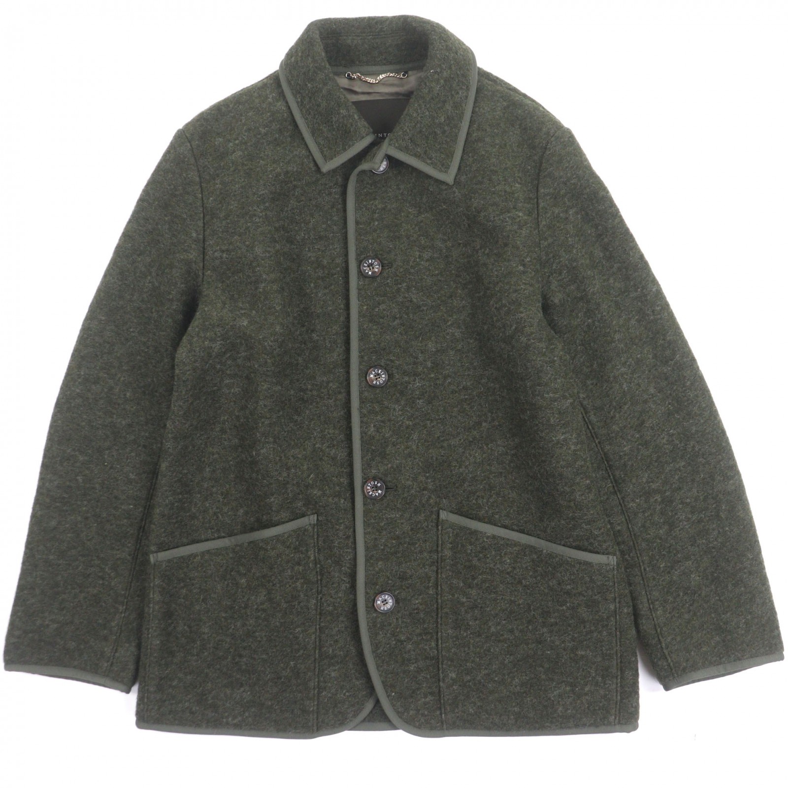 極美品▼MACKINTOSH LONDON マッキントッシュ ロンドン G1F-14-410-74 ウール65% ロゴ入りボタン スライバージャージーブルゾン ジャケット グリーン 40 正規品 メンズ【中古】