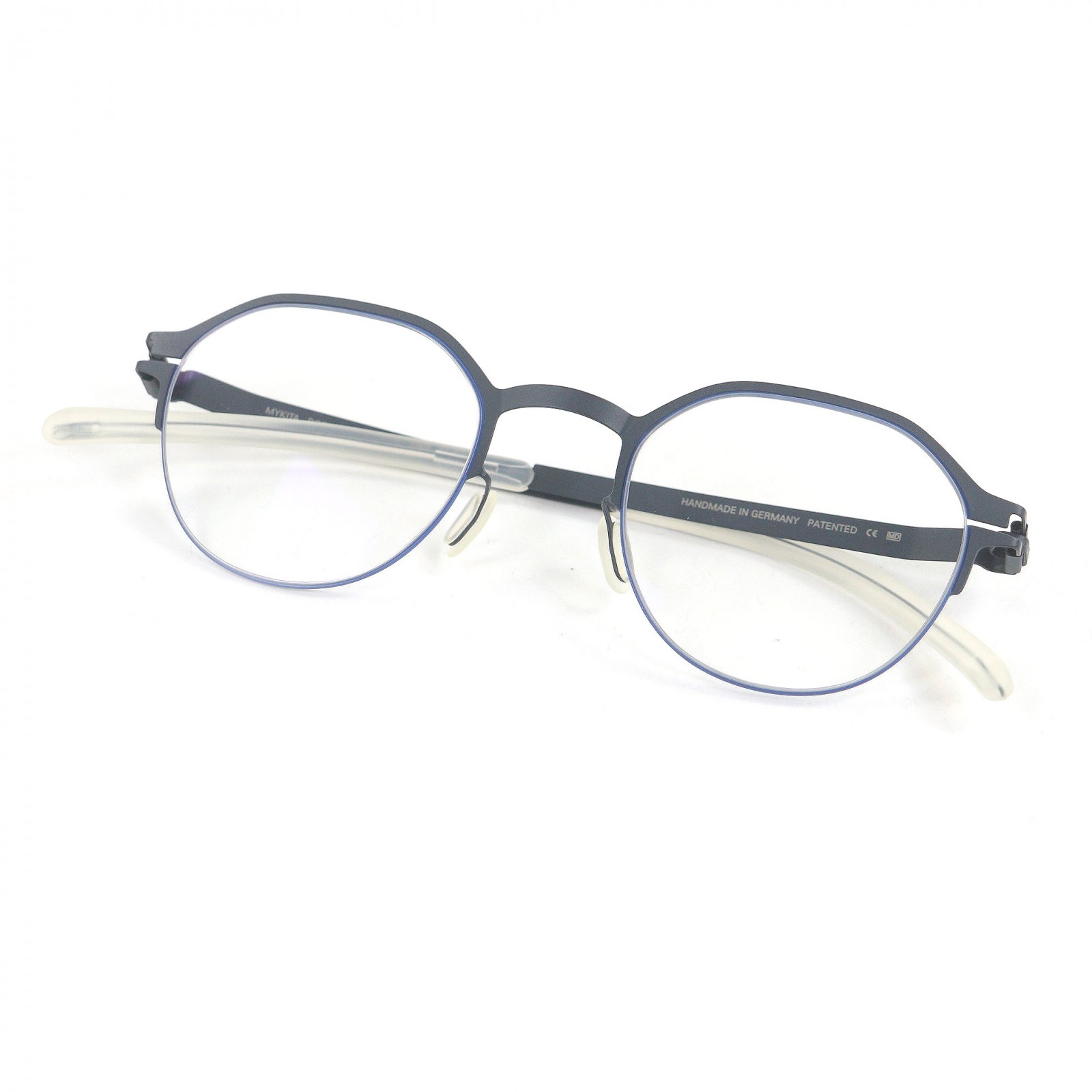 極美品□MYKITA マイキータ C514 DORIAN ハーフリム メガネ 眼鏡 アイウェア メタリックネイビー 45□21-140 箱・ケース付き ドイツ製 メンズ【中古】