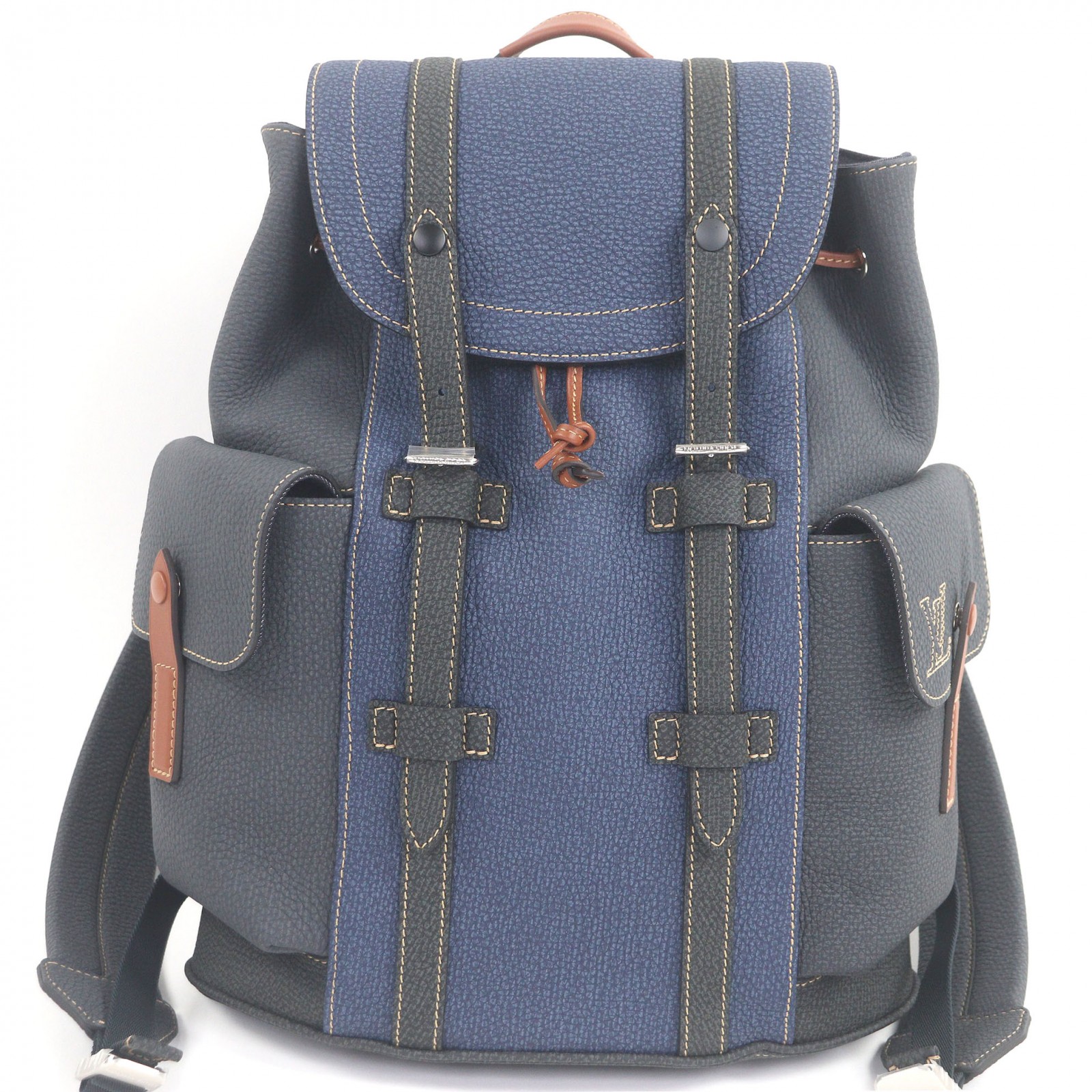 未当てはめる品□LOUIS VUITTON ルイヴィトン M21373 LV フォール・コレクション クリストファーPM トリヨンレザー ジーンズ室内装飾 背嚢・デイパック ジーンズ青碧 箱・保護すること袋付き添い人 フランス共和国製 メンズ【中古】