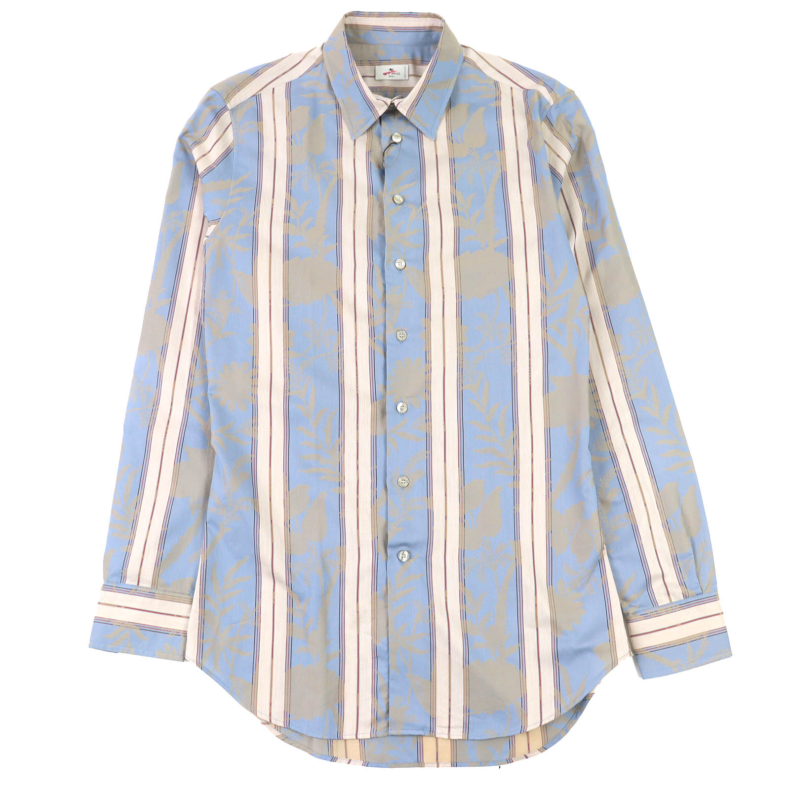 未使用品△ETRO エトロ 23SS コットン100％ ストライプ 総柄デザイン ロゴボタン 長袖シャツ ライトブルー ベージュ系 39 イタリア製 正規品 メンズ【中古】｜衣類＆ブランドリサイクル GREEN