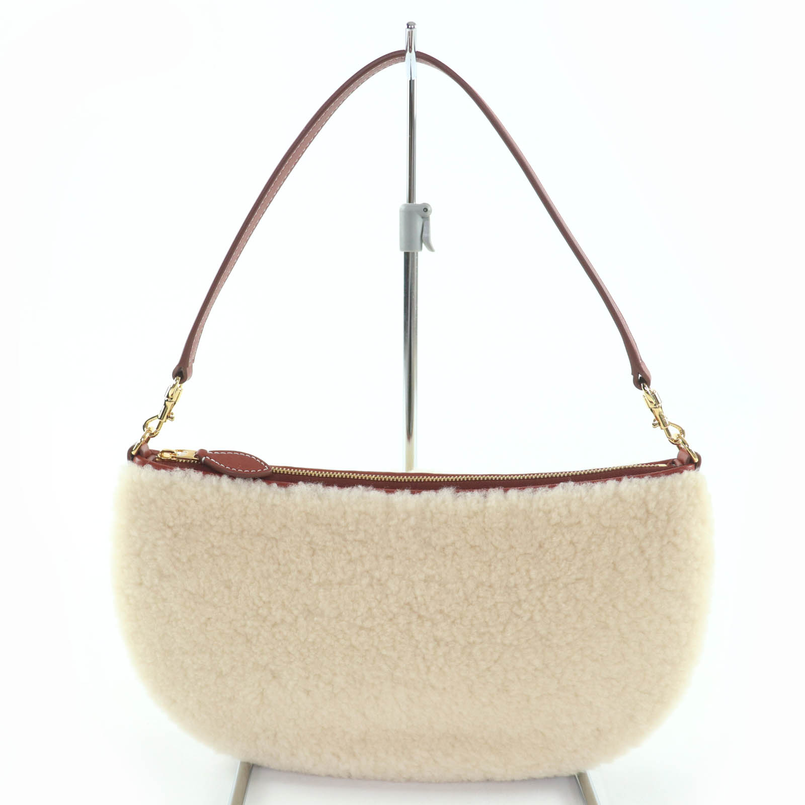 極美品☆Loro Piana ロロピアーナ なめし革使い走り 2WAY ミニ御徒面子 合切袋 ショルダーバッグ 象牙色 赤銅色 イタリア製 レディース【中古】