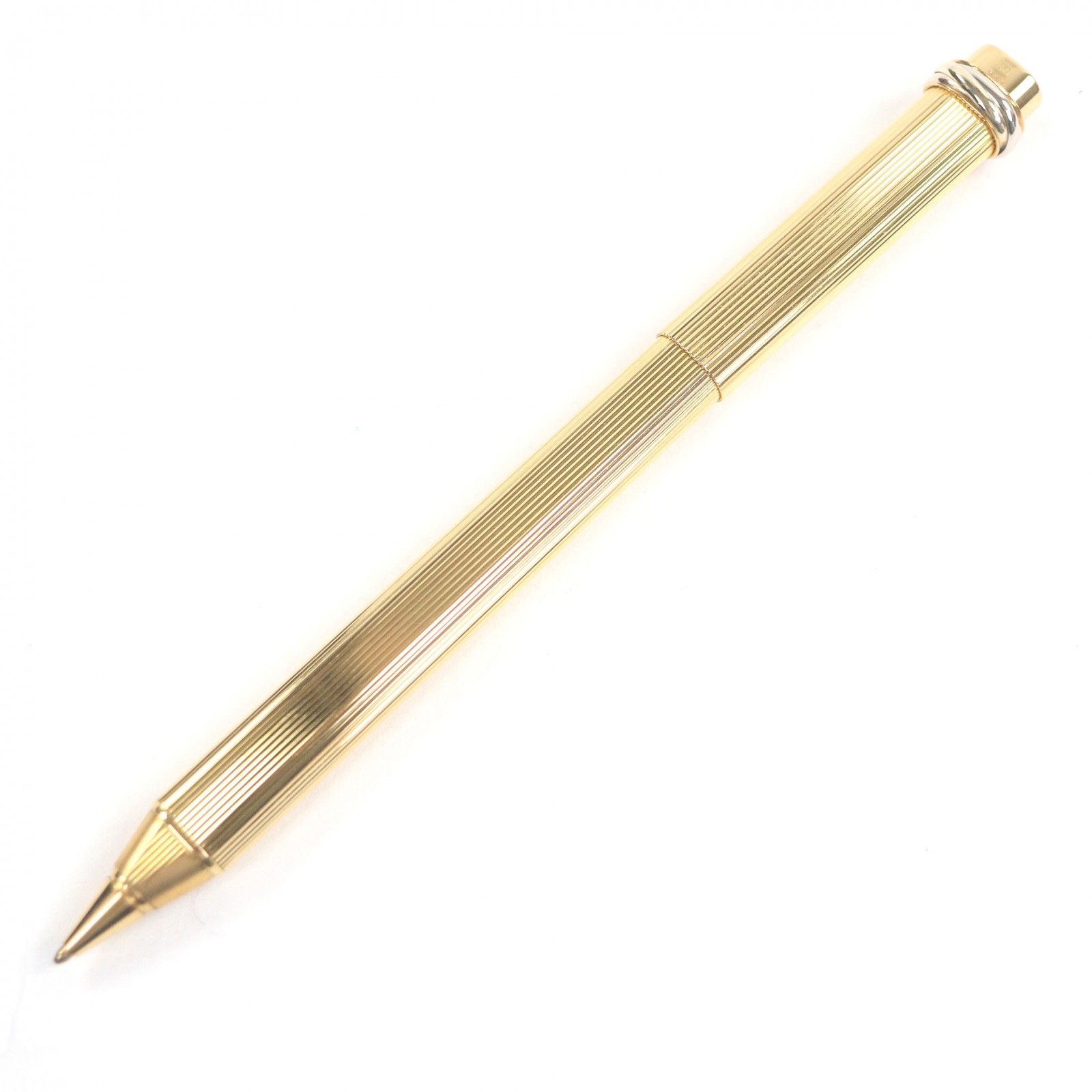 美品□Cartier カルティエ ヴィンテージ トリニティ ストライプ柄 キャップ式 ボールペン ステーショナリー ゴールド メンズオススメ【中古】