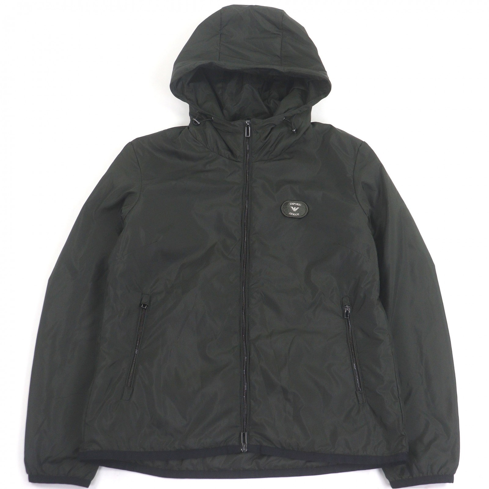 極美品□EMPORIO ARMANI エンポリオ アルマーニ 20AW 黒タグ ロゴワッペン ナイロンパーカー ブルゾンジャケット カーキ S 正規品 メンズ【中古】