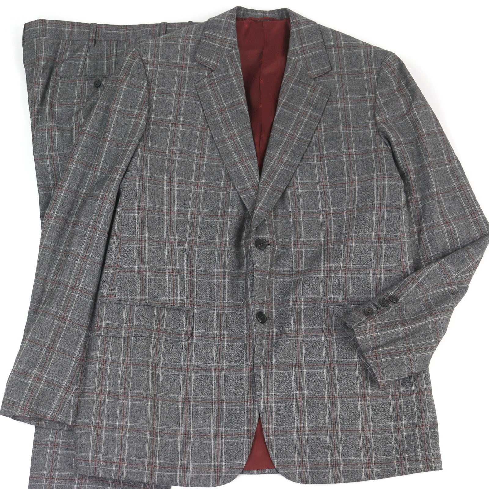 美品□HERMES エルメス 羊毛100％ 照合のしるし柄 sur mesure 螺子釘豚肉 シングル背広 上下セットアップ 薄墨色 フランス共和国製 メンズ【中古】