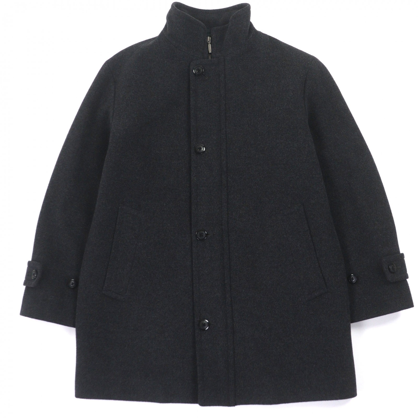 美品▼BURBERRY LONDON バーバリーロンドン ウール アンゴラ ロゴ入りボタン ジップアップ コート グレー M 日本製 正規品 メンズ【中古】 20,350円