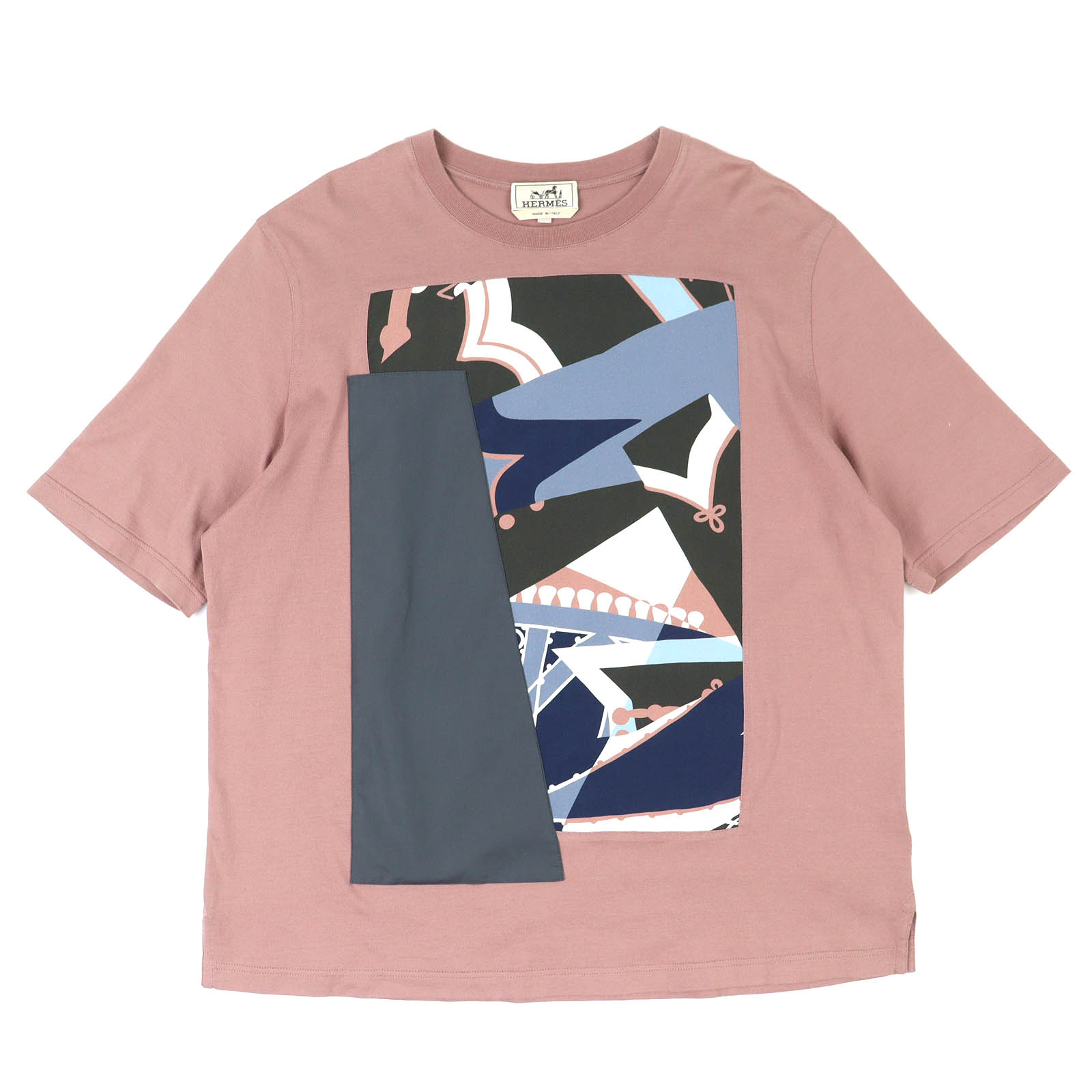 美品△HERMES エルメス 21SS 21-5755 ZouavesandDragons ズアヴとドラゴン コットン100％ シルク混 クルーネック 半袖Ｔシャツ スモーキーピンク M イタリア製 正規品 メンズ【中古】