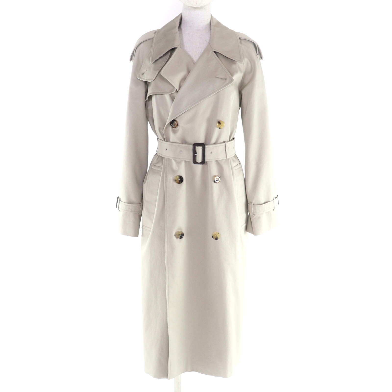 極美品★BURBERRY バーバリー 8104712 ベルト付 ロゴボタン 裏地チェック柄 キャッスルフォード トレンチコート ベージュ 4 ガーメント付き 英国製 正規品 レディース【中古】