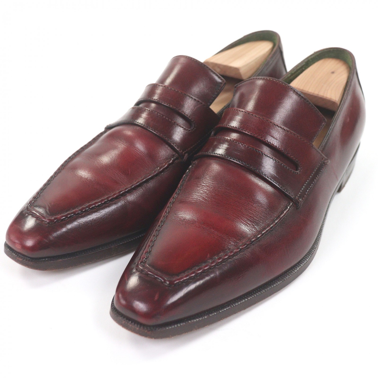 美品□Berluti ベルルッティ デムジュール アンディ パティーヌ なめし革 コインローファー ペニーローファー 御召しものシューズ ボルドーワイン 約26糎好いかげんに メンズ【中古】