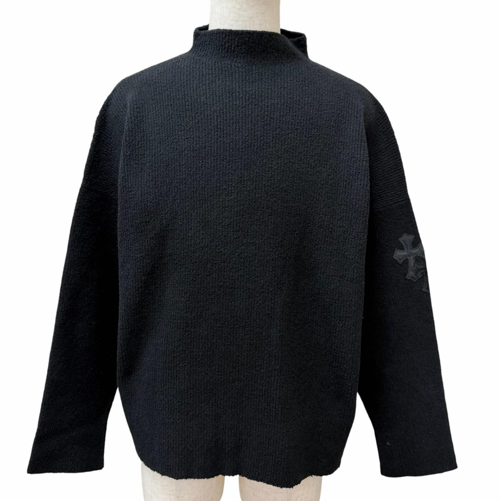 美品□CHROME HEARTS クロムハーツ TAKE THE CANNOLI ハラコクロスパッチ ハイネック編み物 プルオーバー 黒いこと MED/LRG USA製 定め事品 メンズ【中古】
