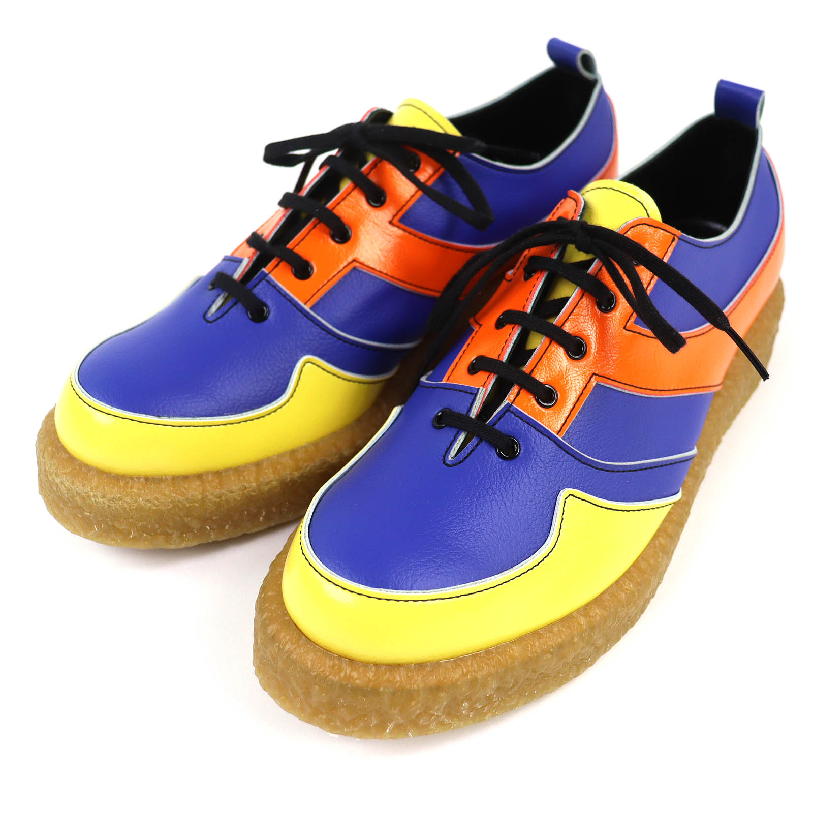 未当て嵌める品△COMME des GARCONS HOMME PLUS コムデギャルソンオムプリュス PA-K102 ラバーソール 色彩設計 なめし革スニーカー 青み オレンジ色 黄色 24 箱付き添い人 日本製 メンズ【中古】
