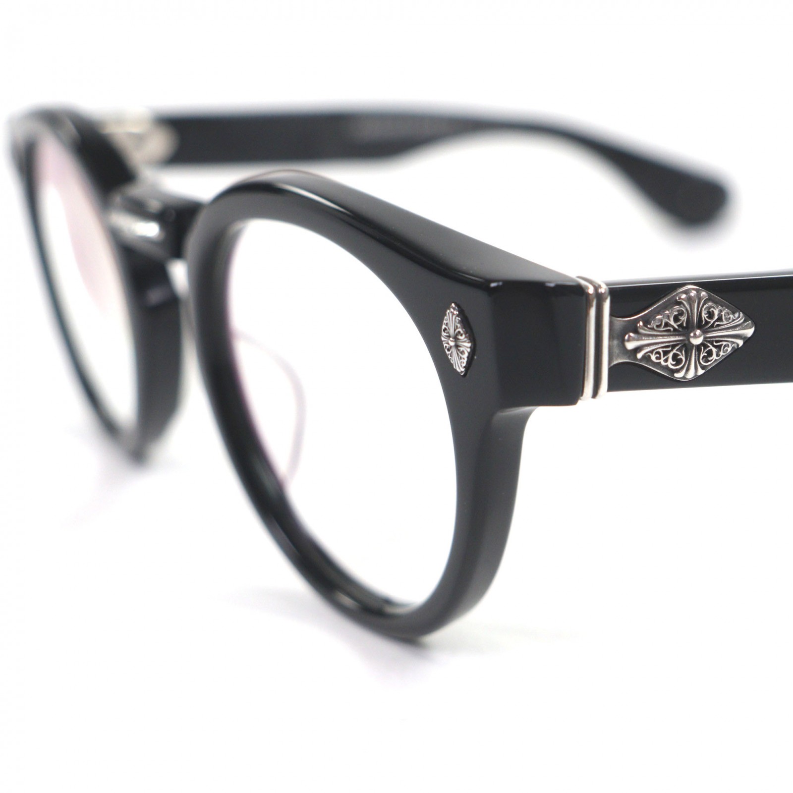 美品▼CHROME HEARTS クロムハーツ PETER ARNELL 925 メガネ 眼鏡 アイウェア ブラック 48□25-140 度入り ケース付き 日本製 重量51.73g メンズ【中古】