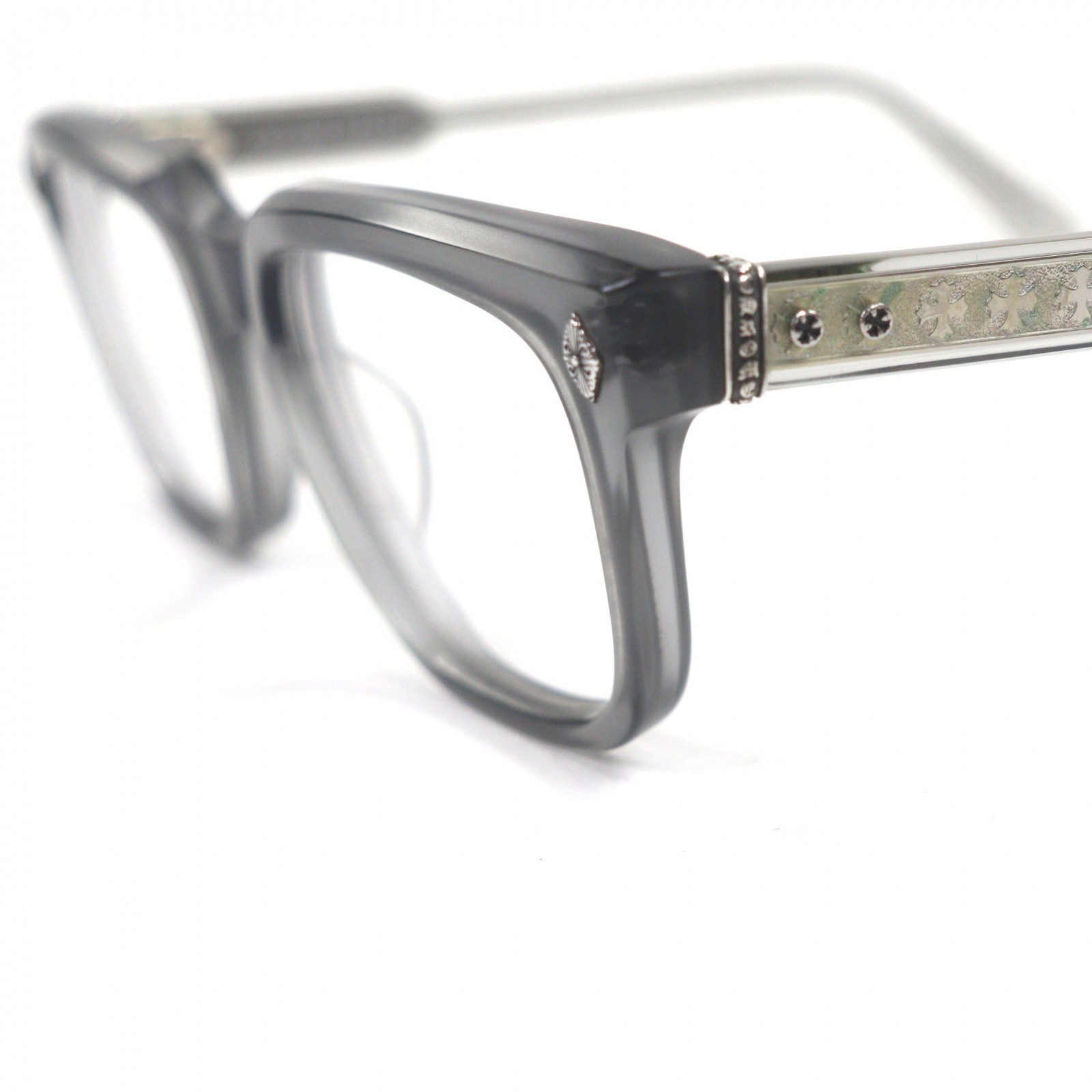 美品▼CHROME HEARTS クロムハーツ AMBIDIXTROUS 眼鏡 メガネ アイウェア せつ然たる薄墨色 しろがね色 53□21-151 度入り口・入口 容れもの付き添い人 日本製 総掛け目48.88g メンズ【中古】