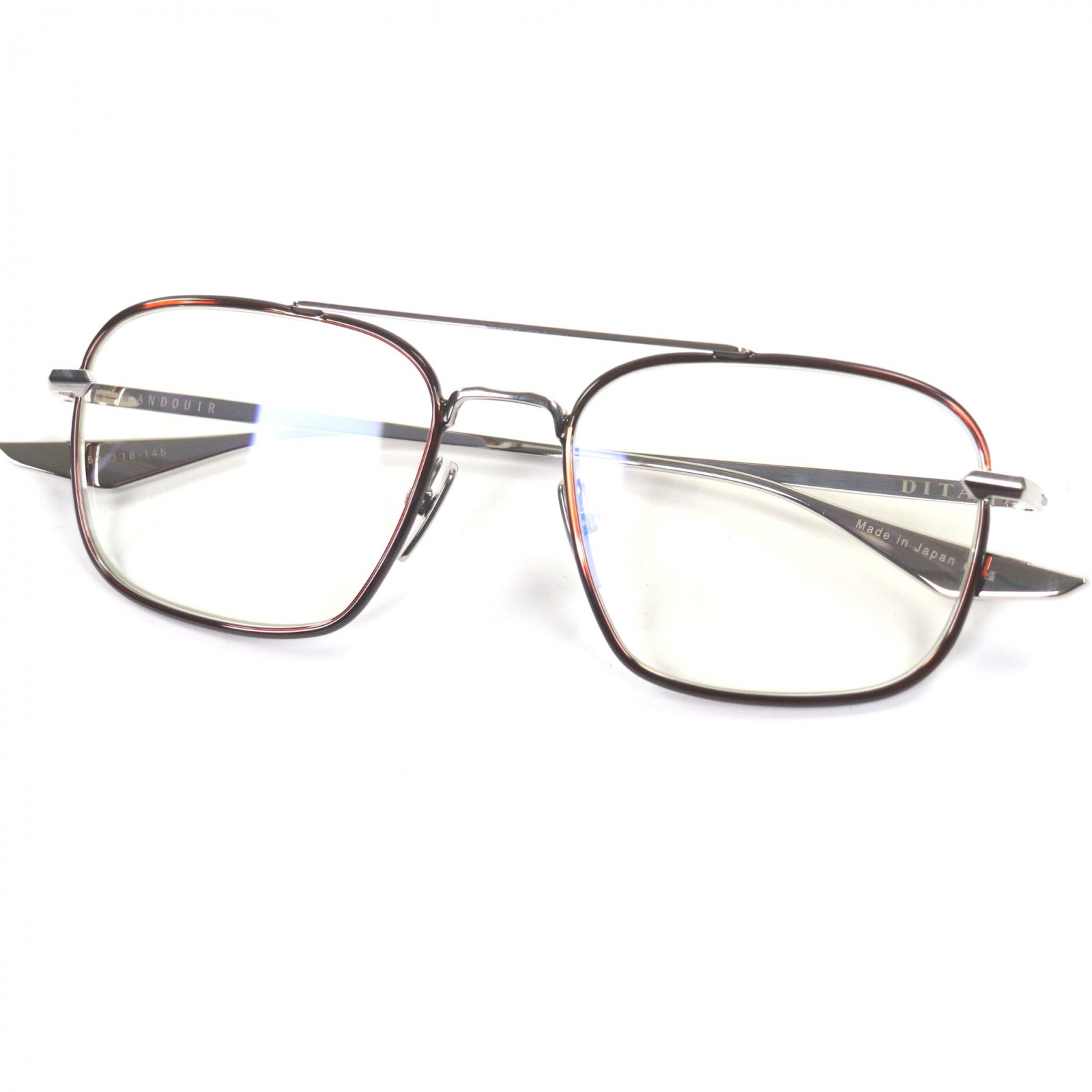 未当て嵌める品▼DITA ディータ DTX180-A-03 WANDOUIR ツーポイント 眼鏡 メガネ アイウェア しろがね色 読みやすい赤銅色 53□18-145 示威運動水晶体 箱・入れもの付き添い人 日本製 メンズ【中古】