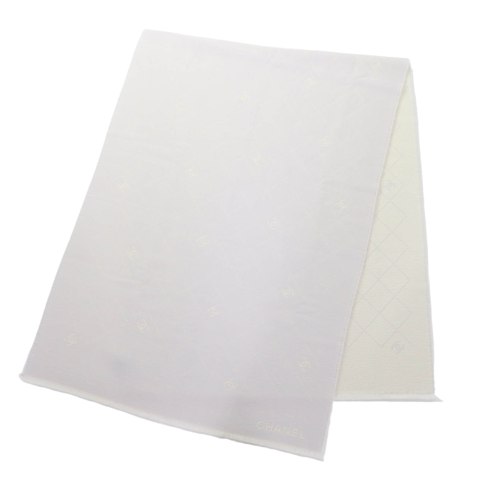 美品◇CHANEL シャネル ココマーク マトラッセデザイン フリンジ付き ウール 大判 ストール ショール グレー 箱付き イタリア製 レディース【中古】