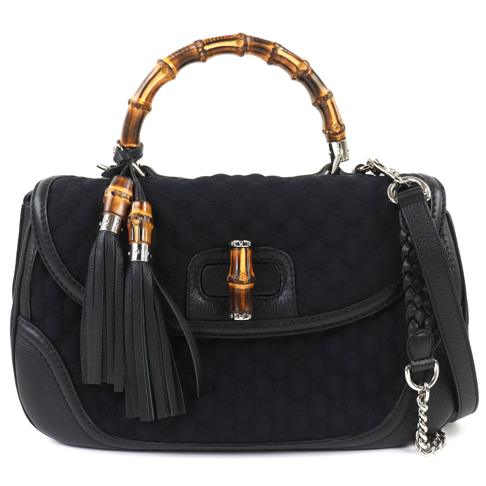 極美品△GUCCI グッチ 240241 レザー使い マイクロシマ ニューバンブー 2WAY ハンドバッグ チェーン ショルダーバッグ ブラック シルバー金具 保存袋付き イタリア製 レディース【中古】｜衣類＆ブランドリサイクル GREEN