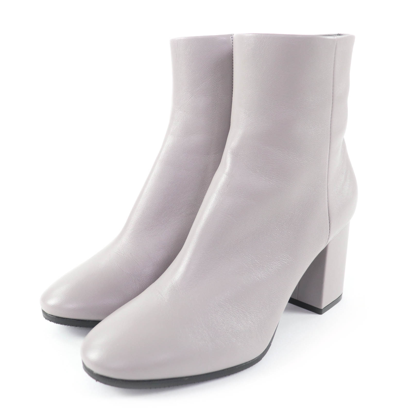 未使用品★BALENCIAGA バレンシアガ 477242 ロゴ入り サイドジップ チャンキーヒール レザー ショートブーツ グレー 36 保存袋付き イタリア製 レディース【中古】
