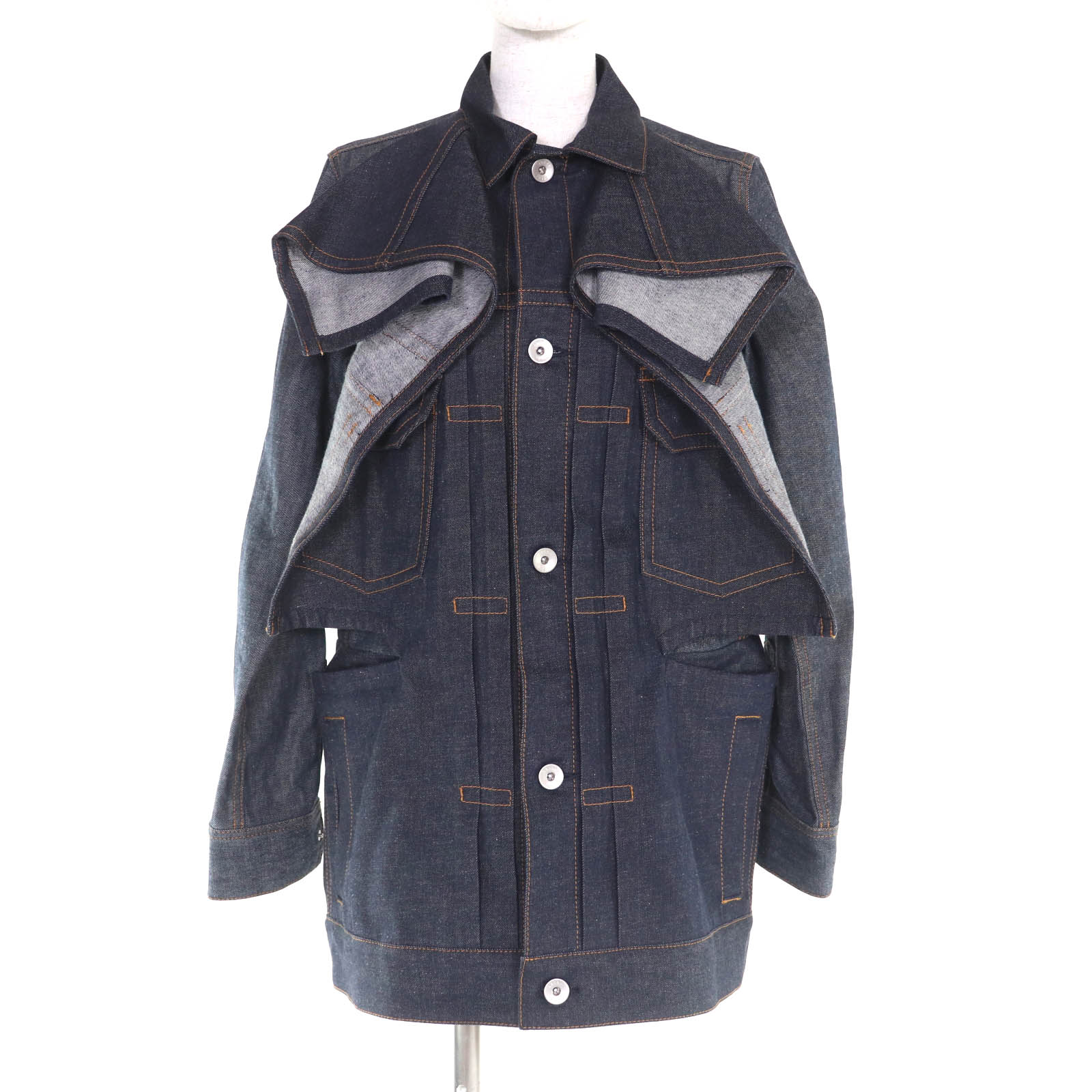 極美品◇Sacai サカイ 2025年製 25-07822 コットン100％ ロゴボタン付き デニムジャケット インディゴブルー 1 日本製 正規品 レディース【中古】