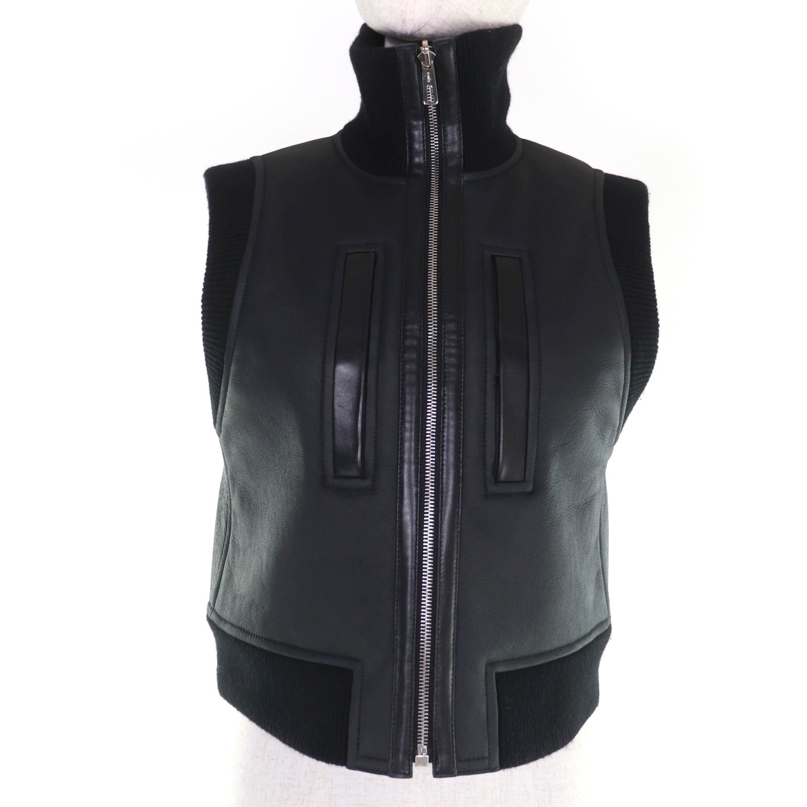 極美品☆HERMES エルメス 23AW 3H1231D5 羊革 カシミール 編み物うつり変わり リヴァーシブル ZIP UP 羊肉 より良い 黒いこと 34 イタリア製 定め事品 レディース【中古】