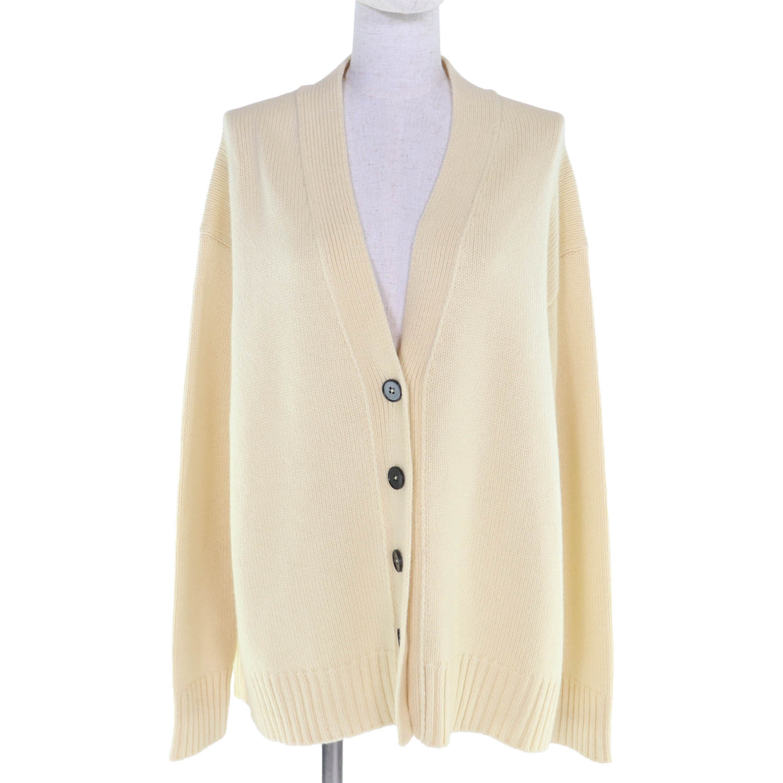 極美品◇JIL SANDER ジルサンダー JSCU752017 カシミール 綿織物 V素っ首 長袖編み物 ジレー 黄色 34 イタリア製 レディース【中古】