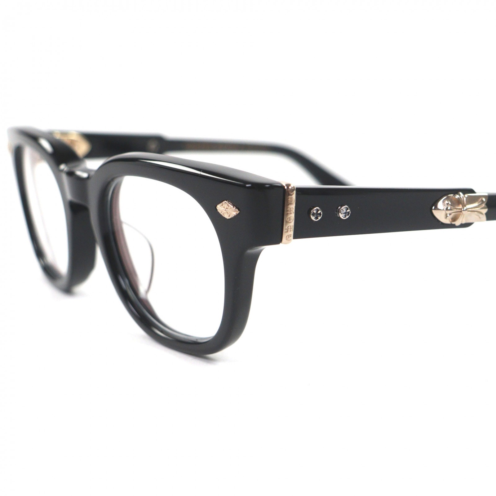 極美品▼CHROME HEARTS クロムハーツ JENNA TAIL YEA 18KGP はりつけ台金具 眼鏡 メガネ アイウェア 黒いこと つや消し黒いこと ゴールド 49□23-142 度入り口・入口 容れもの付き添い人 日本製 掛け目51.17g メンズ【中古】
