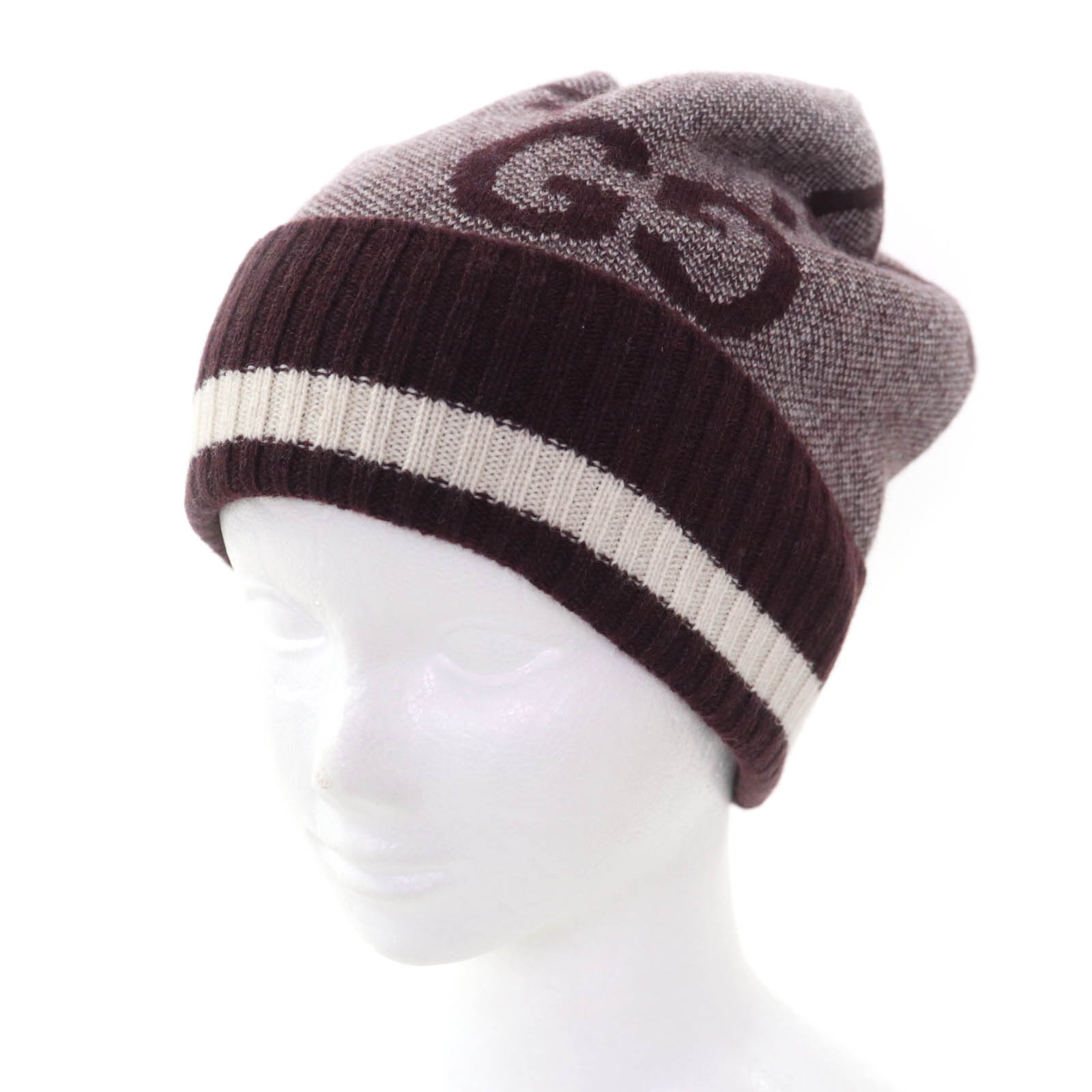 未当て嵌める品◇GUCCI グッチ 676827 ジャンボGG カシミヤ100％ 編み物旗がしら 編み物旗がしら ボルドーワイン系 M/58 イタリア製 置き目品 メンズ【中古】