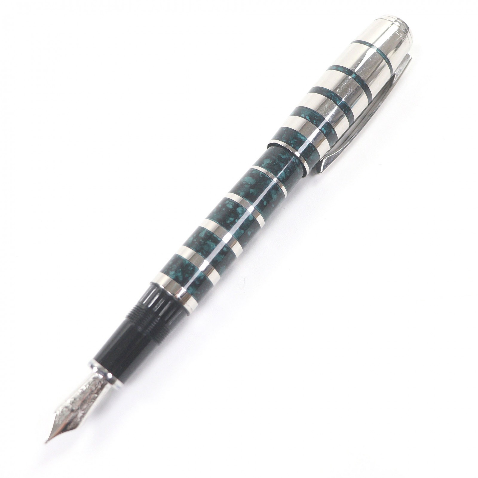 良品□MONTBLANC モンブラン 作家シリーズ 2008 ジョージ・バーナード・ショー ペン先18K Mニブ ストライプ柄 キャップ式 万年筆 シルバー グリーン ドイツ製 メンズ【中古】|衣類&ブランドリサイクル GREEN