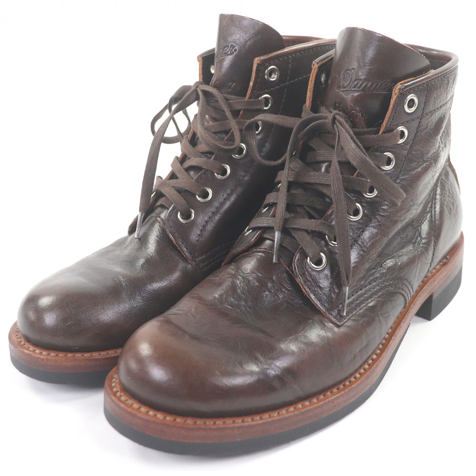 良品□Danner ダナー D511010 ロゴ型押し コードバン レースアップ アンクルブーツ タンカーブーツ レザーブーツ ブラウン 7 箱付き メンズ【中古】