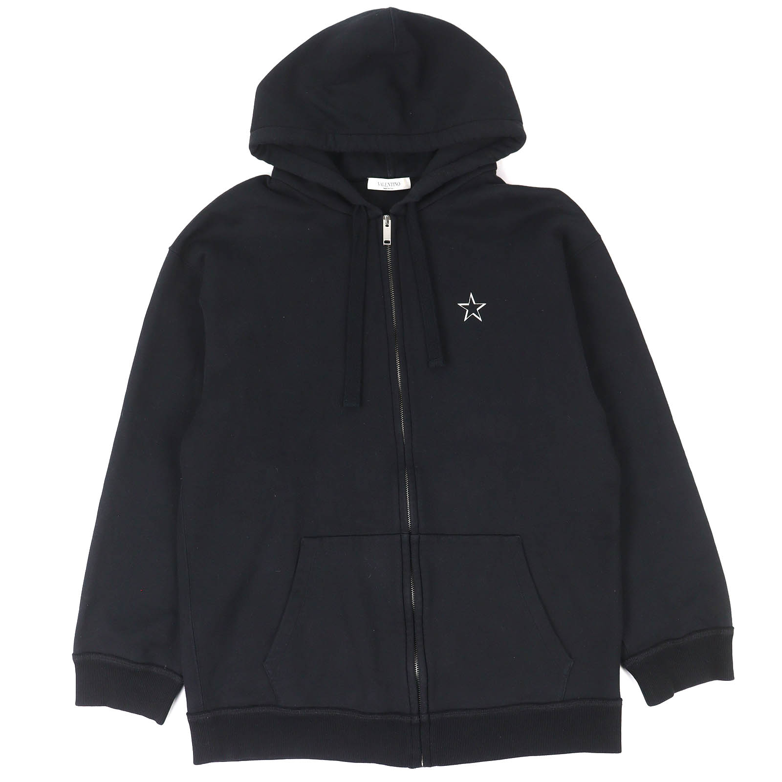 【ドンドン見直し】美品△VALENTINO ヴァレンティノ TV3MF10W63B コットン VLTNロゴ ジップアップ パーカー ブラック ホワイト S イタリア製 正規品 メンズ【中古】